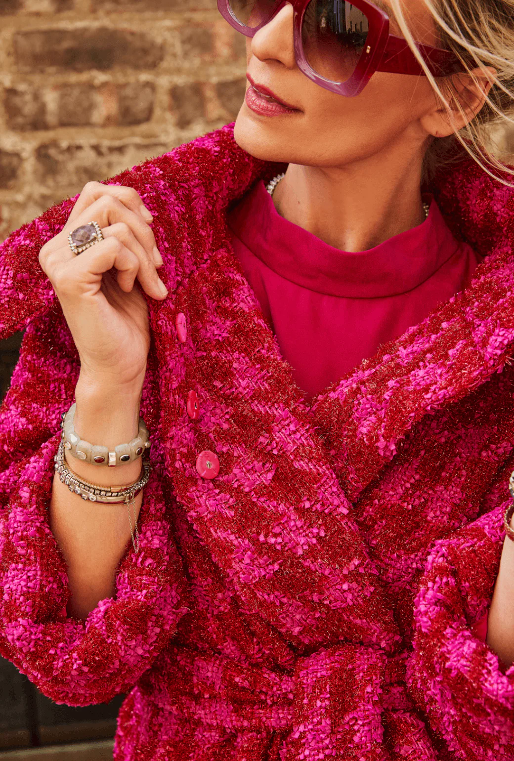 Belted Grace Coat - Pink & Red Tweed - Image 4