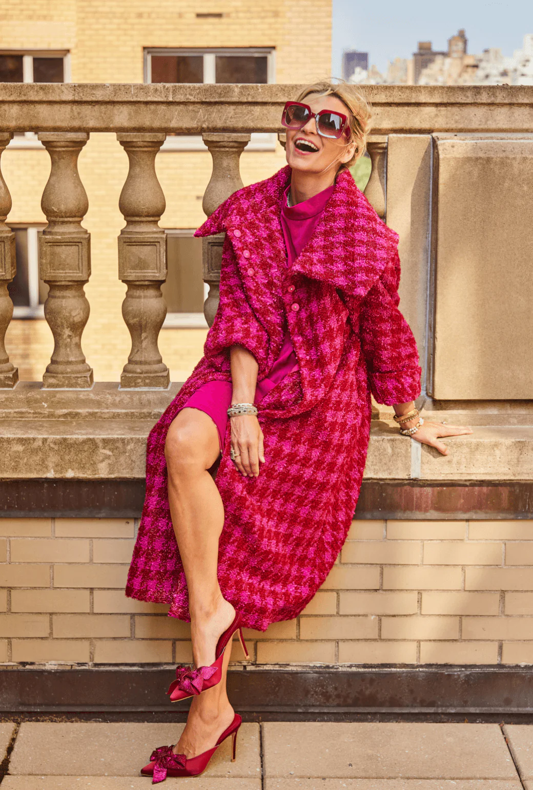 Belted Grace Coat - Pink & Red Tweed - Image 5