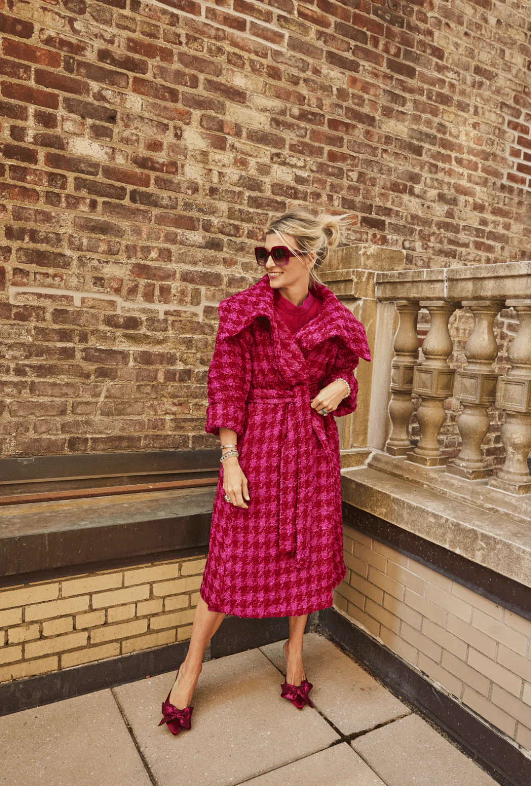 Belted Grace Coat - Pink & Red Tweed - Image 8