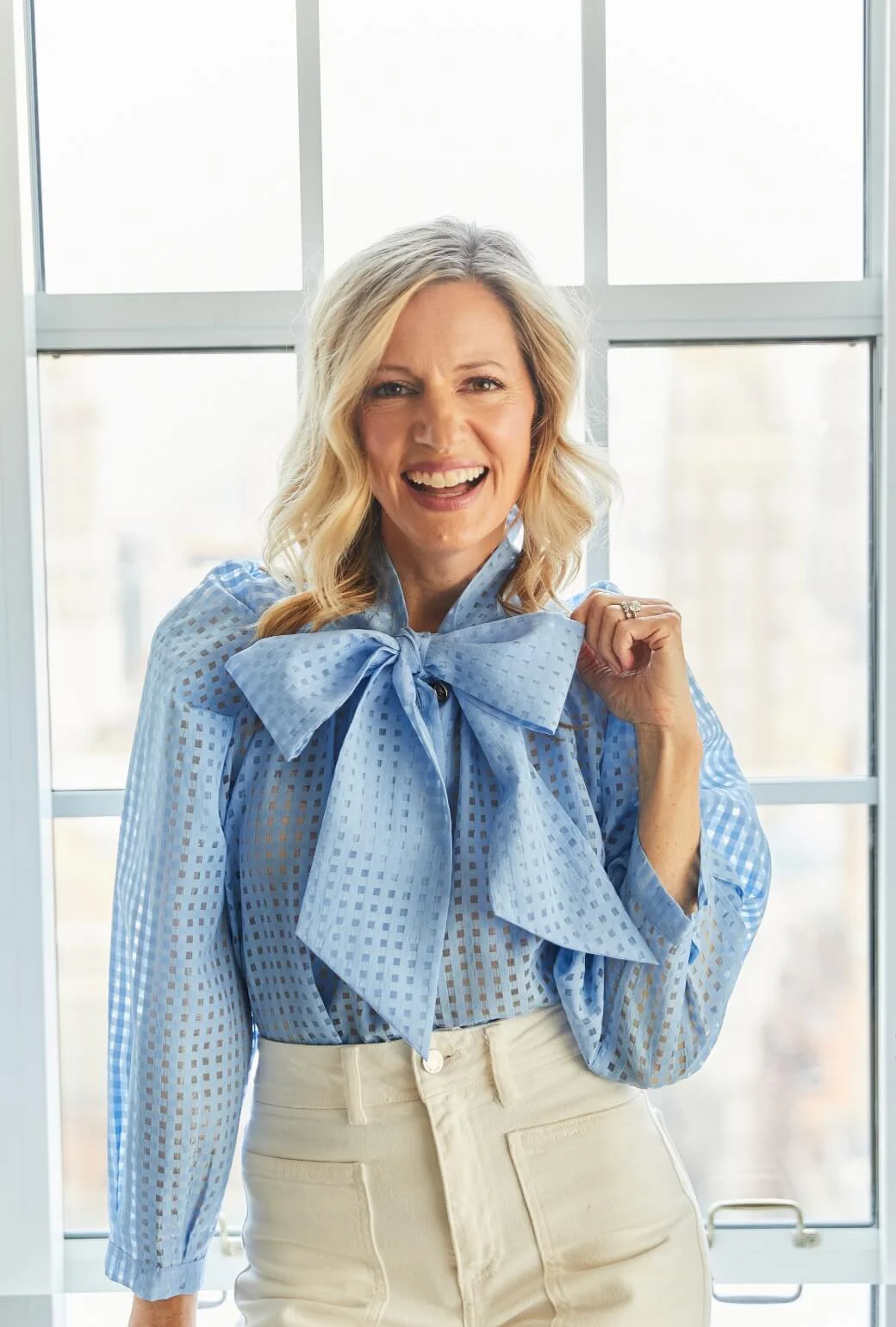 Big Bow Blouse - Blue Sheer Gingham - Image 3