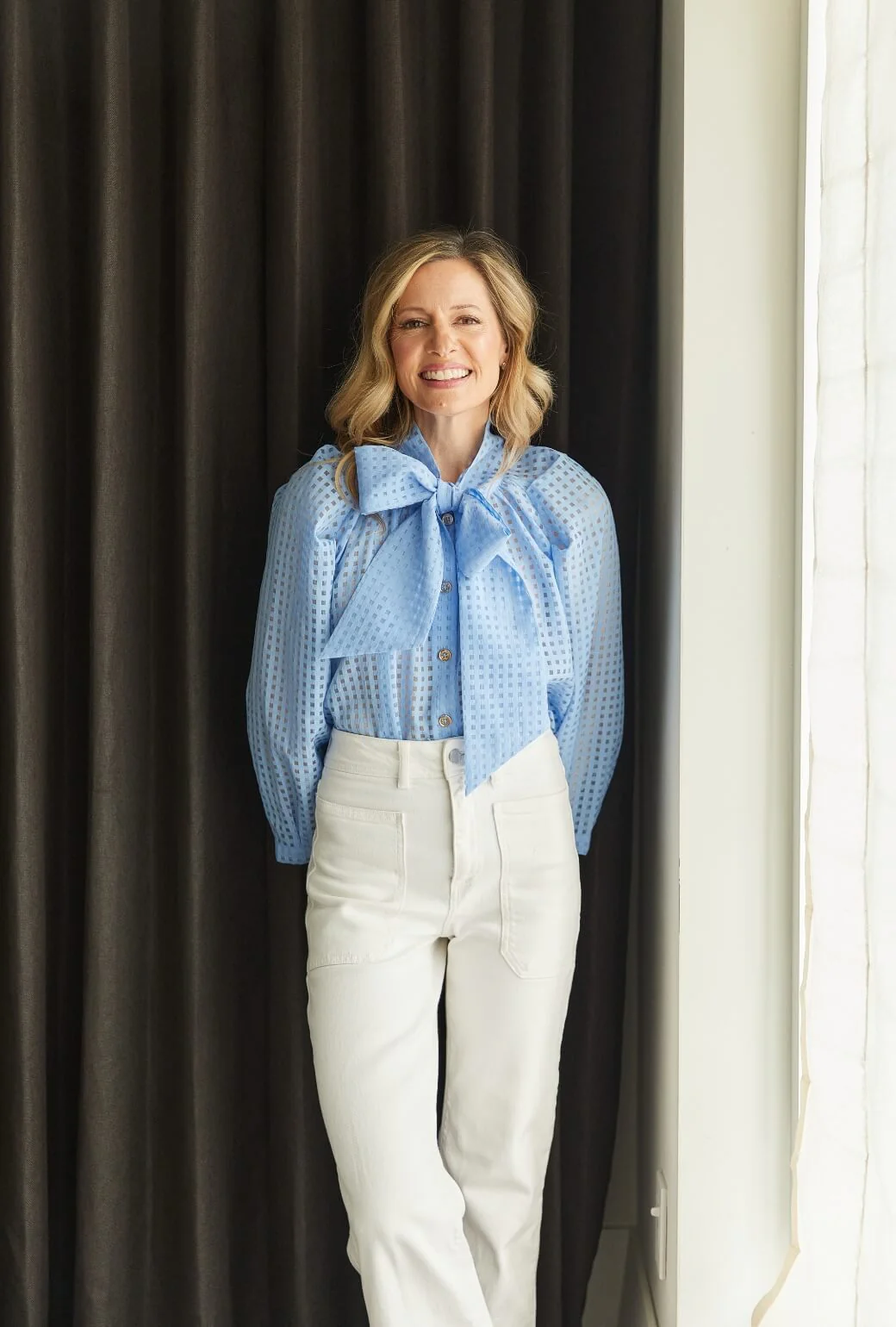 Big Bow Blouse - Blue Sheer Gingham - Image 5