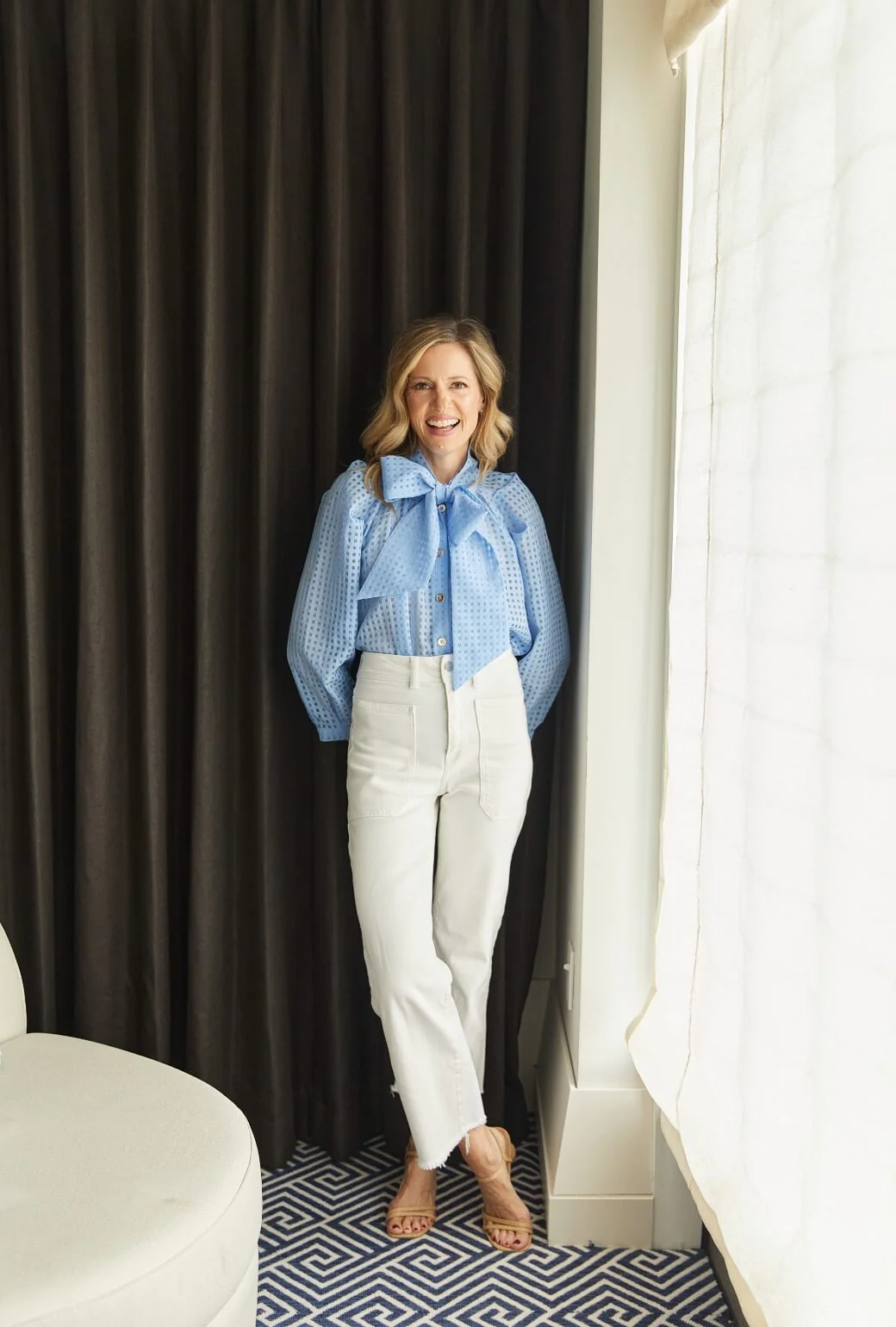 Big Bow Blouse - Blue Sheer Gingham - Image 6
