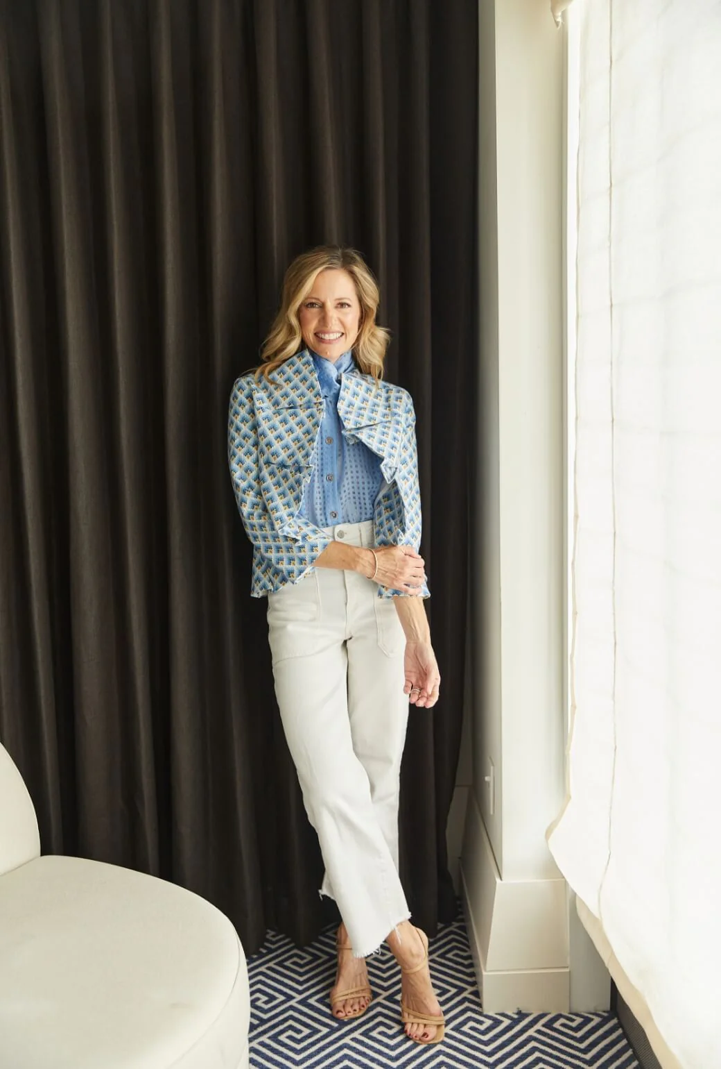 Big Bow Blouse - Blue Sheer Gingham - Image 7