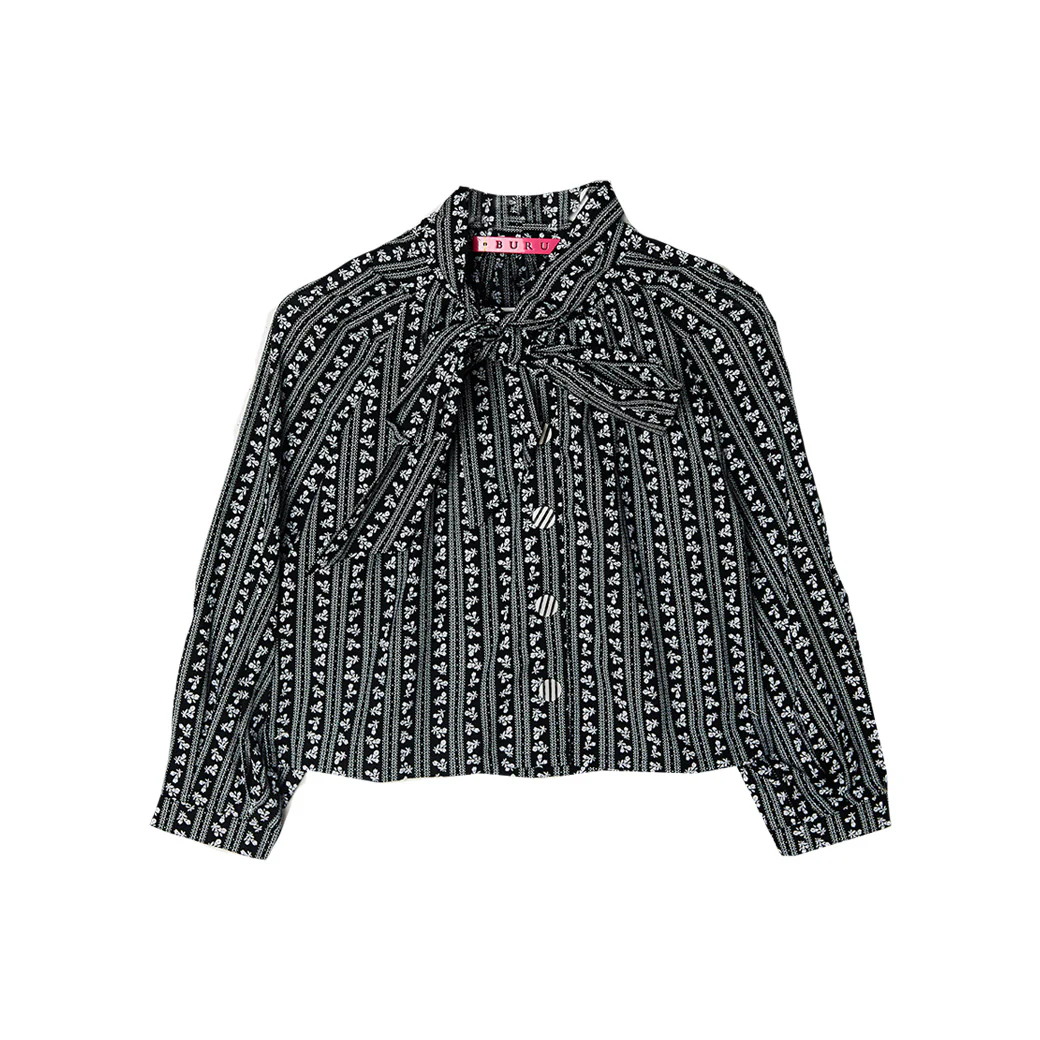 Big Bow Blouse Cropped - Black Micro Floral - Image 10