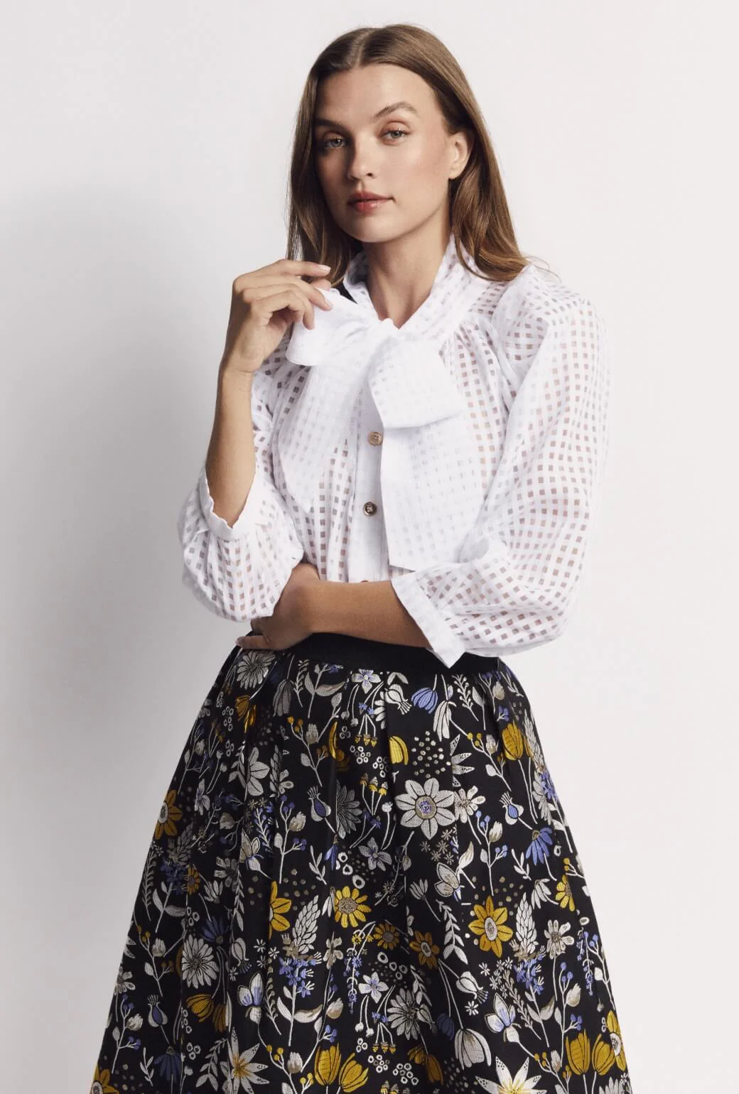Big Bow Blouse - White Sheer Gingham - Image 3