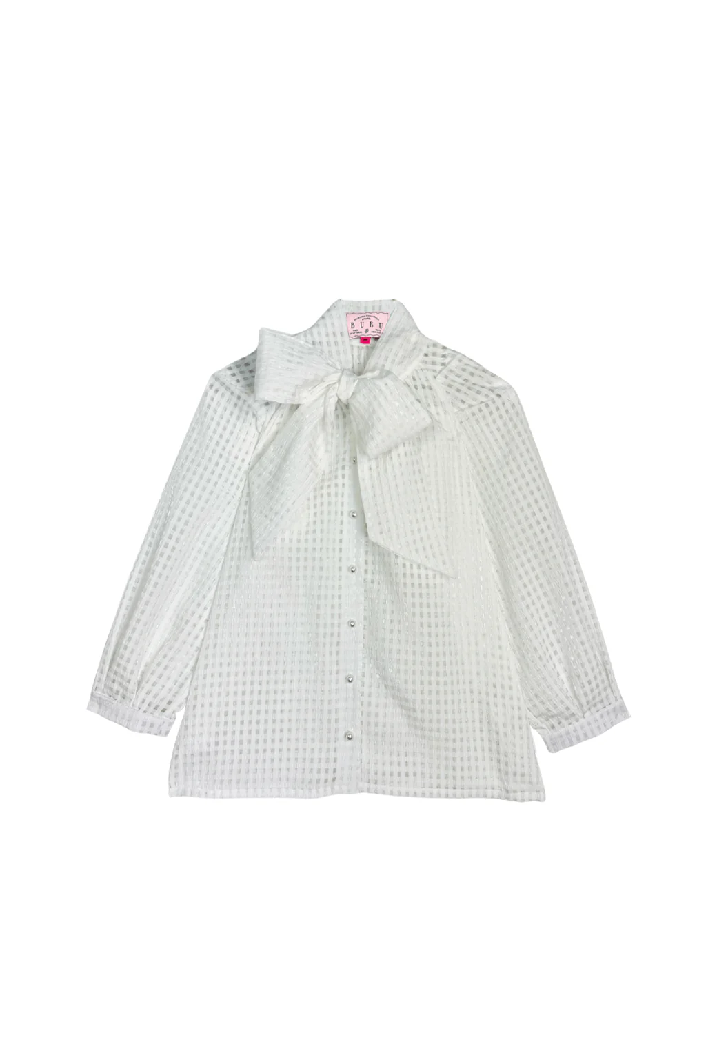 Big Bow Blouse - White Sheer Gingham - Image 5