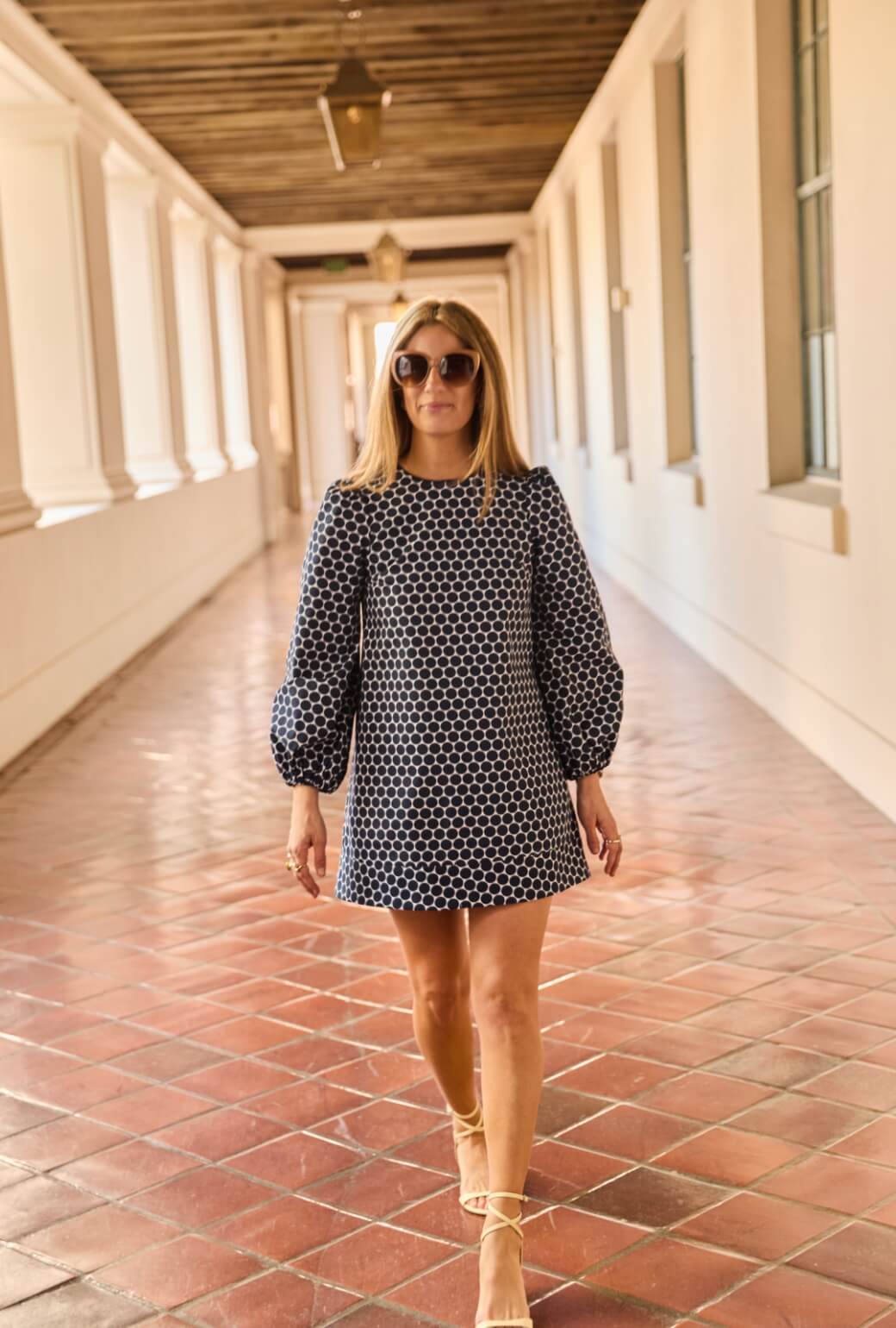 Buru x Ali Sisto Puff Sleeve Party Dress MINI - Navy Polka Dot - Image 6