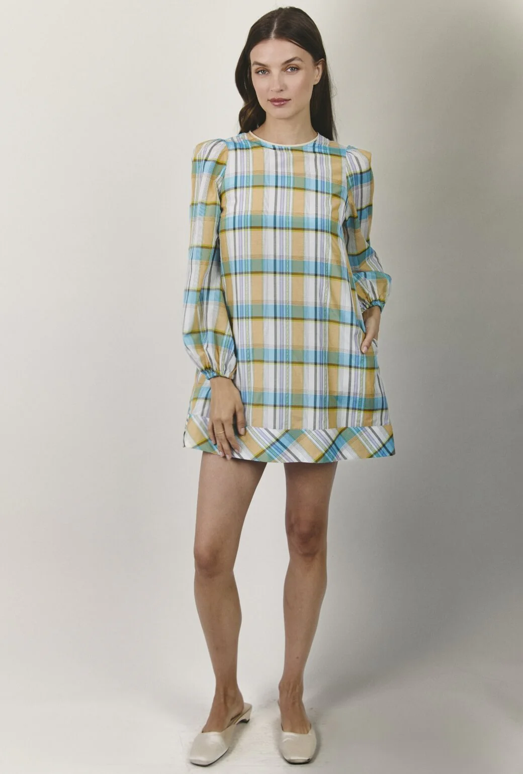 Puff Sleeve Party Dress MINI - Silk Plaid - Image 4