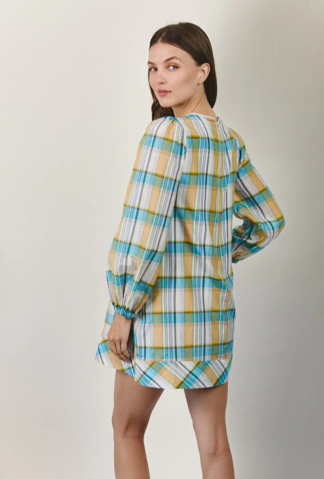 Puff Sleeve Party Dress MINI - Silk Plaid - Image 5