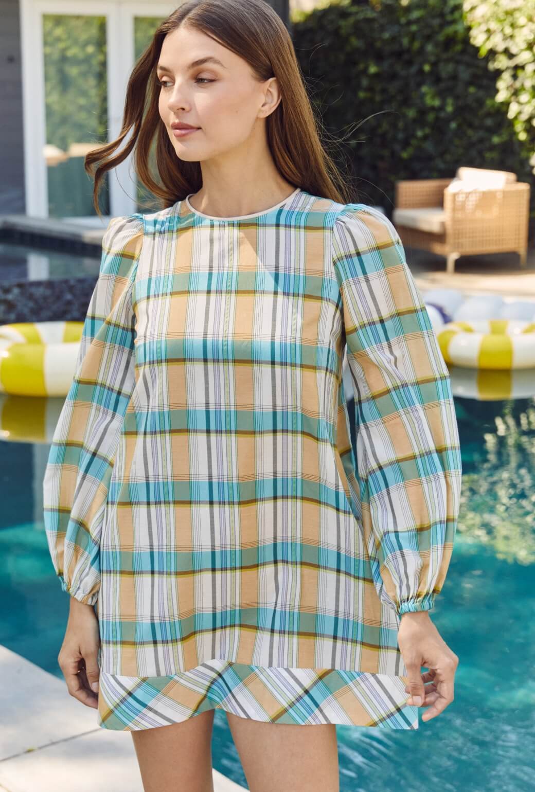 Puff Sleeve Party Dress MINI - Silk Plaid - Image 6