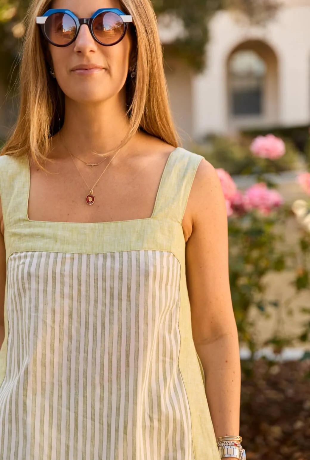 Buru x Ali Sisto The Lanai Tunic MINI - Sage Stripe - Image 3