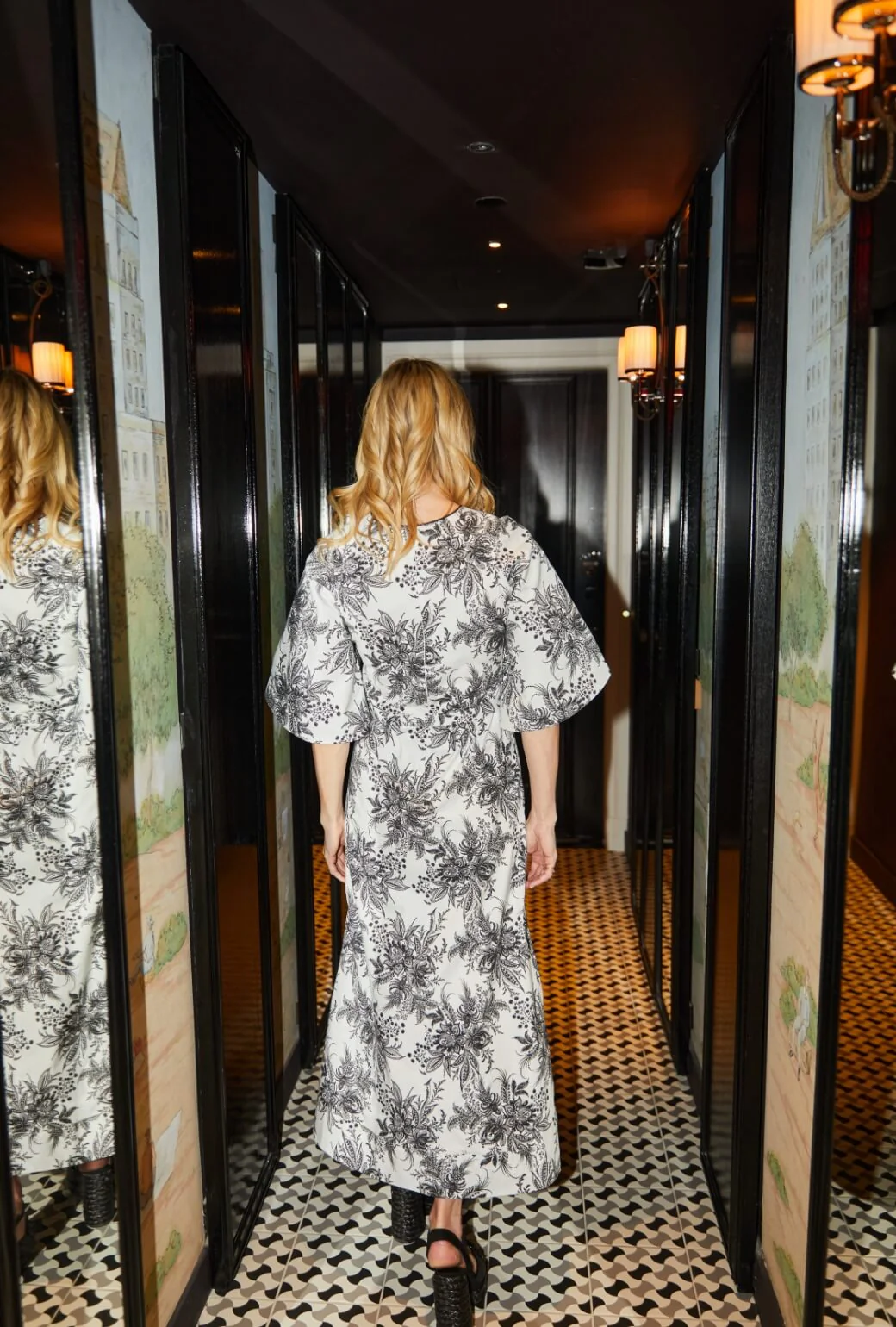 Bell Sleeve Astor Dress - B&W Botanical - Image 8