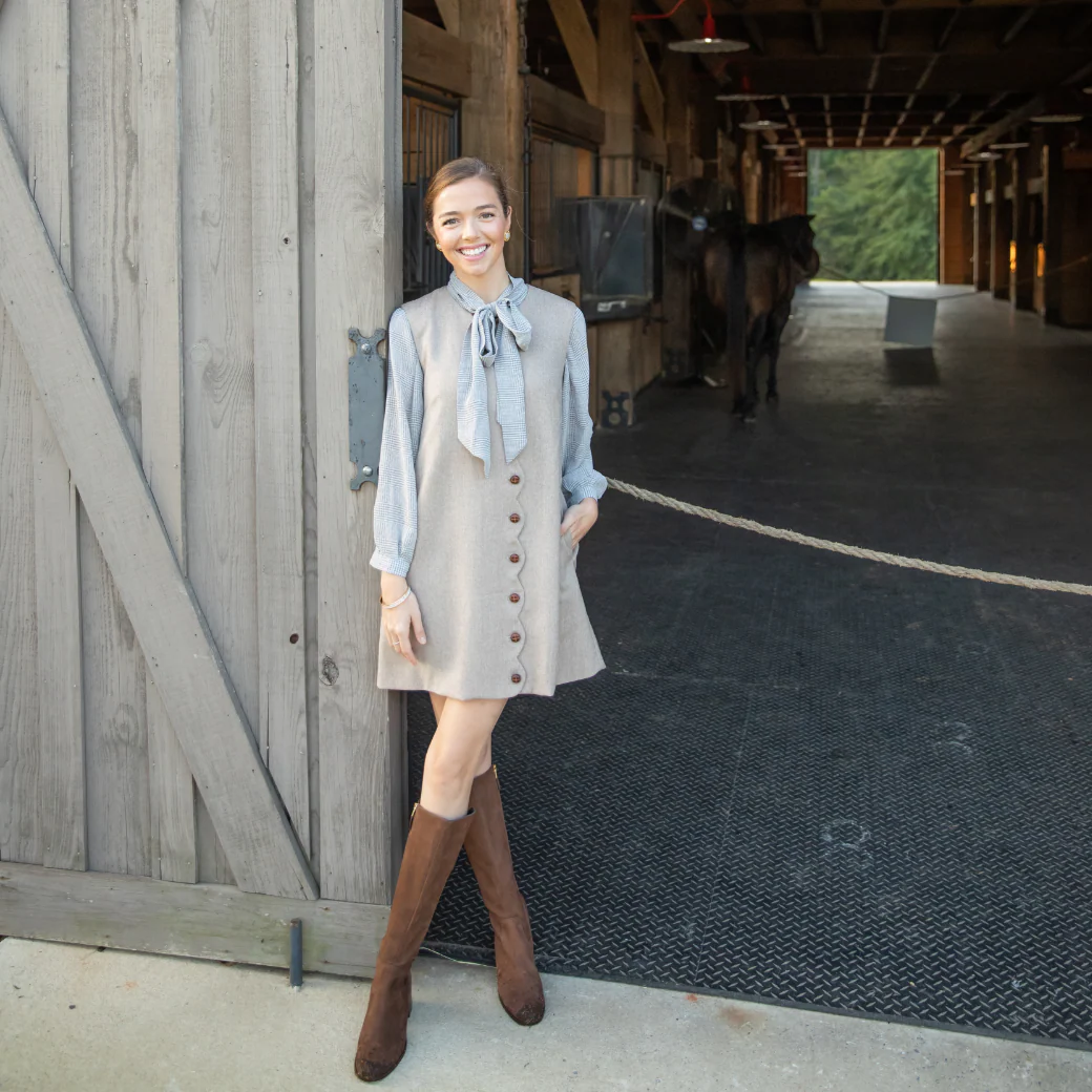 SAMPLE^ - BURU X LCB Scallop Shift Dress - Café Herringbone - Image 13