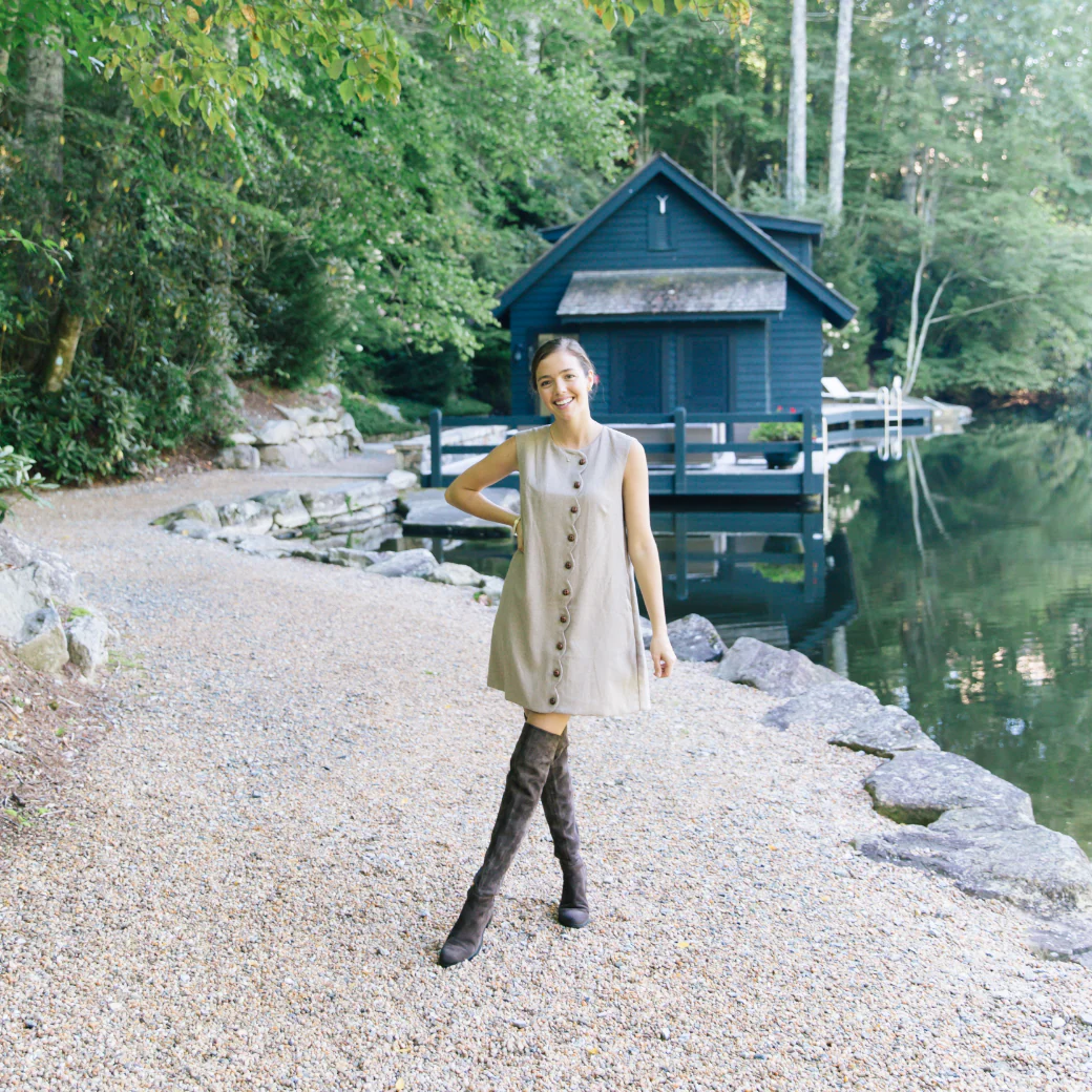 SAMPLE^ - BURU X LCB Scallop Shift Dress - Café Herringbone - Image 14