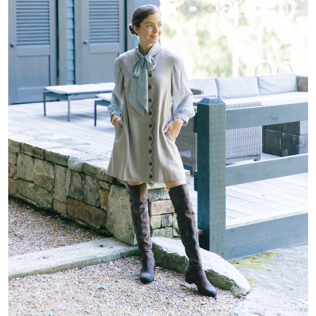 SAMPLE^ - BURU X LCB Scallop Shift Dress - Café Herringbone - Image 15