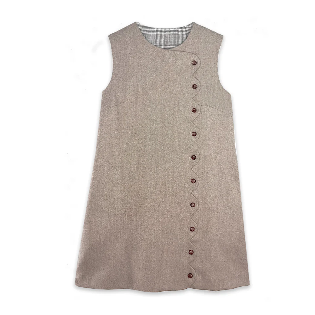 SAMPLE^ - BURU X LCB Scallop Shift Dress - Café Herringbone - Image 19