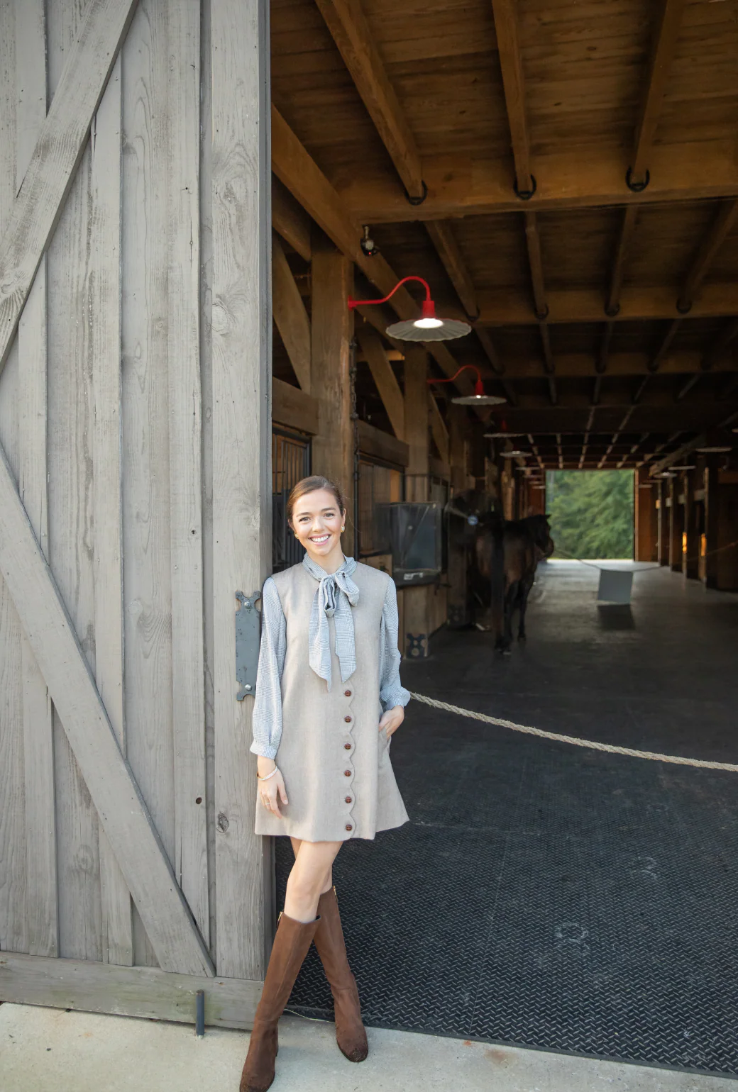 SAMPLE^ - BURU X LCB Scallop Shift Dress - Café Herringbone - Image 5
