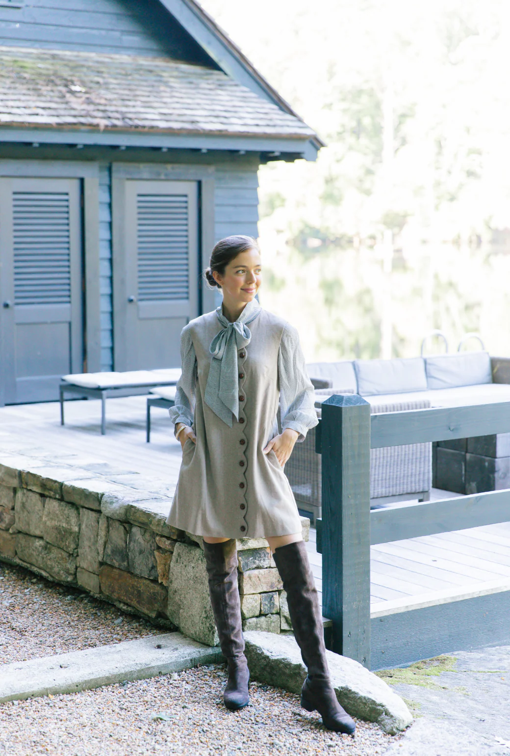 SAMPLE^ - BURU X LCB Scallop Shift Dress - Café Herringbone - Image 7