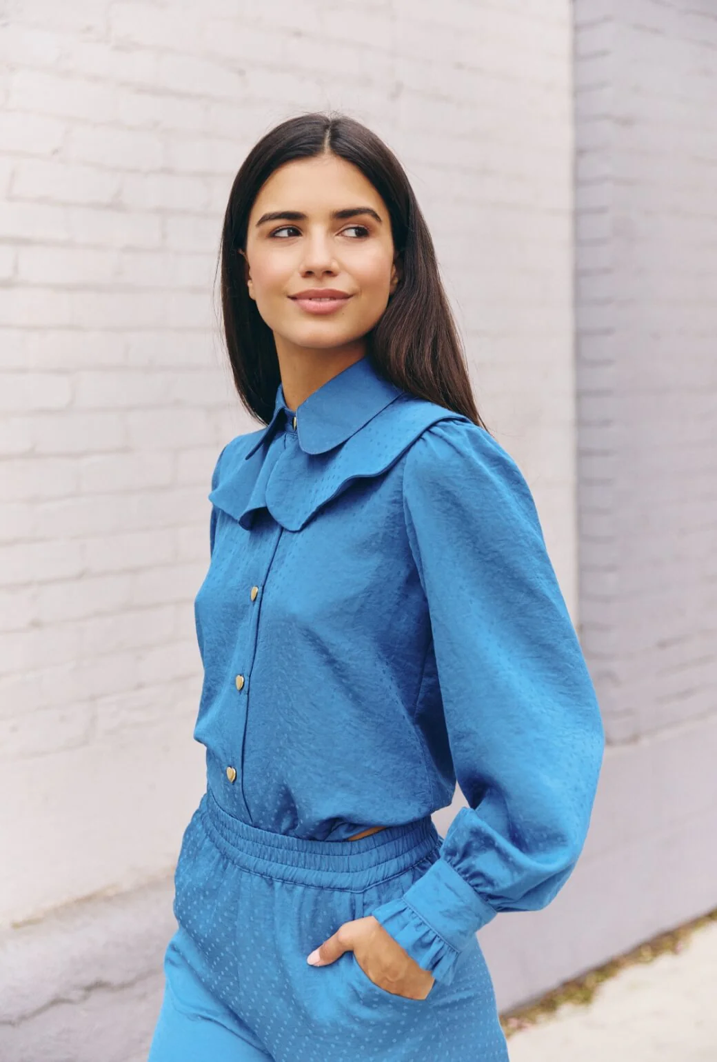 Ruffle Button Down - Cornflower Dot - Image 4