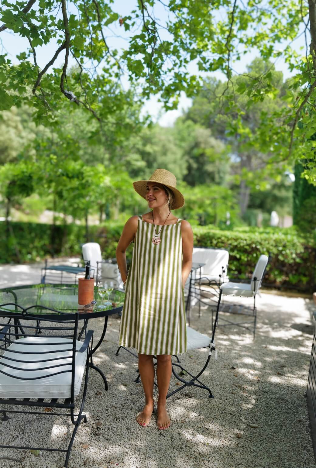 Buru x Megan Stokes The Megan MINI Dress - Green & Brown Stripe - Image 6