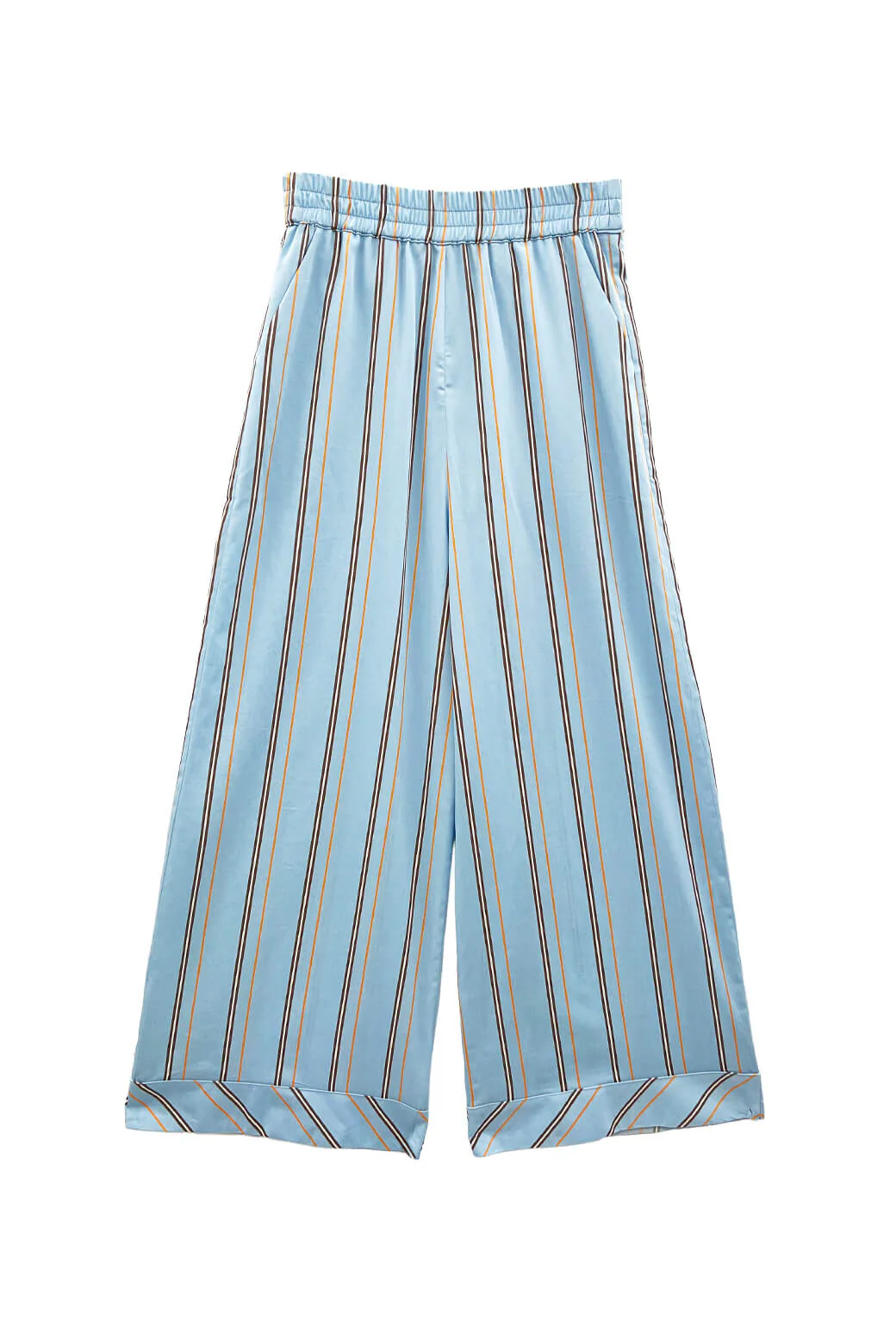 Buru x Megan Stokes Wide Leg Trouser - Blue & Brown Stripe - Image 6