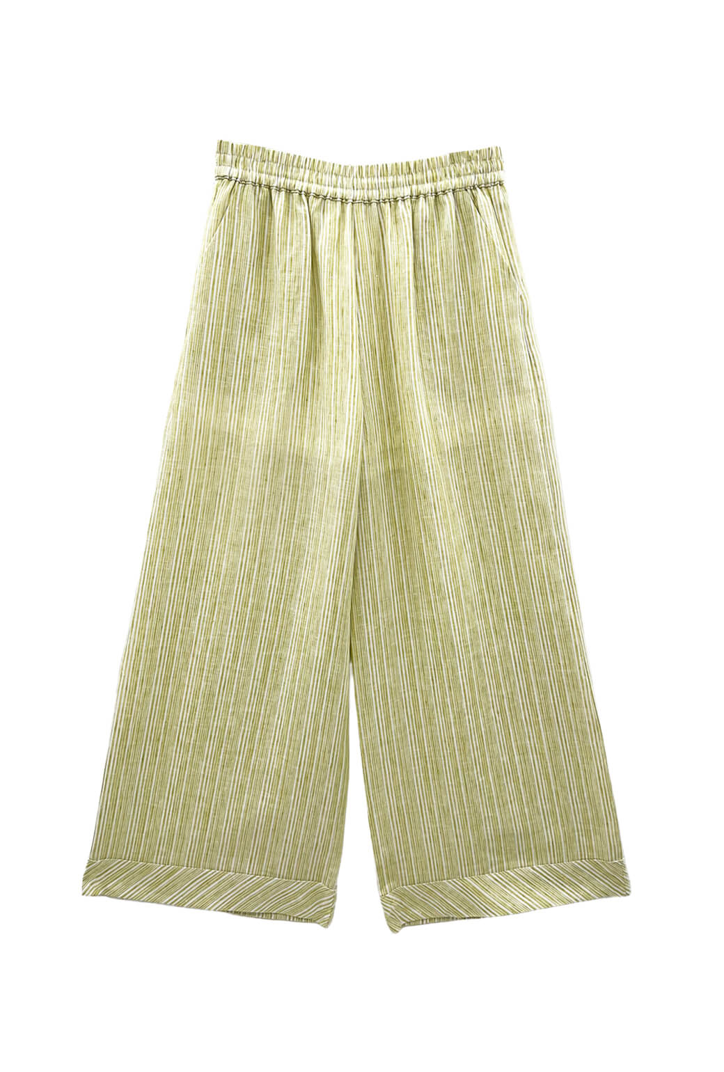 Buru x Megan Stokes Wide Leg Trouser - Green Linen Stripe - Image 3