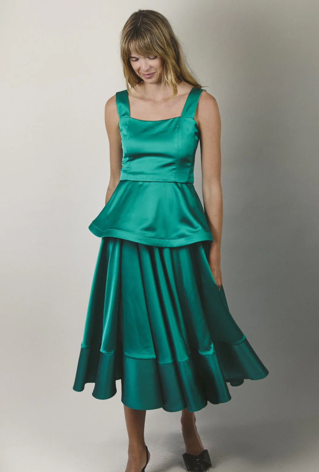 Lucinda Skirt - Green Satin & Twill - Image 2