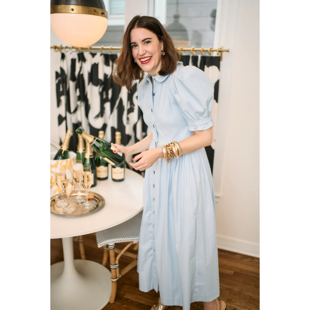 SAMPLE^ - BURU x VAL Puff Sleeve Shirtdress - Blue Faille - Image 11