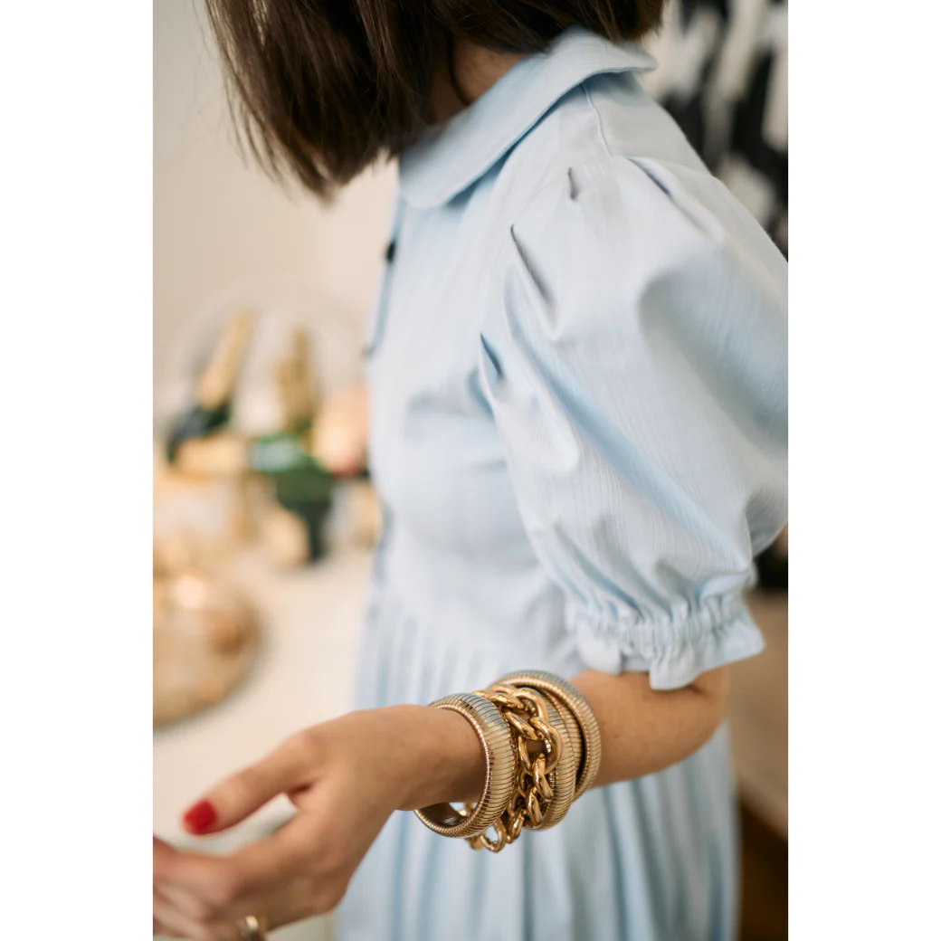 SAMPLE^ - BURU x VAL Puff Sleeve Shirtdress - Blue Faille - Image 12