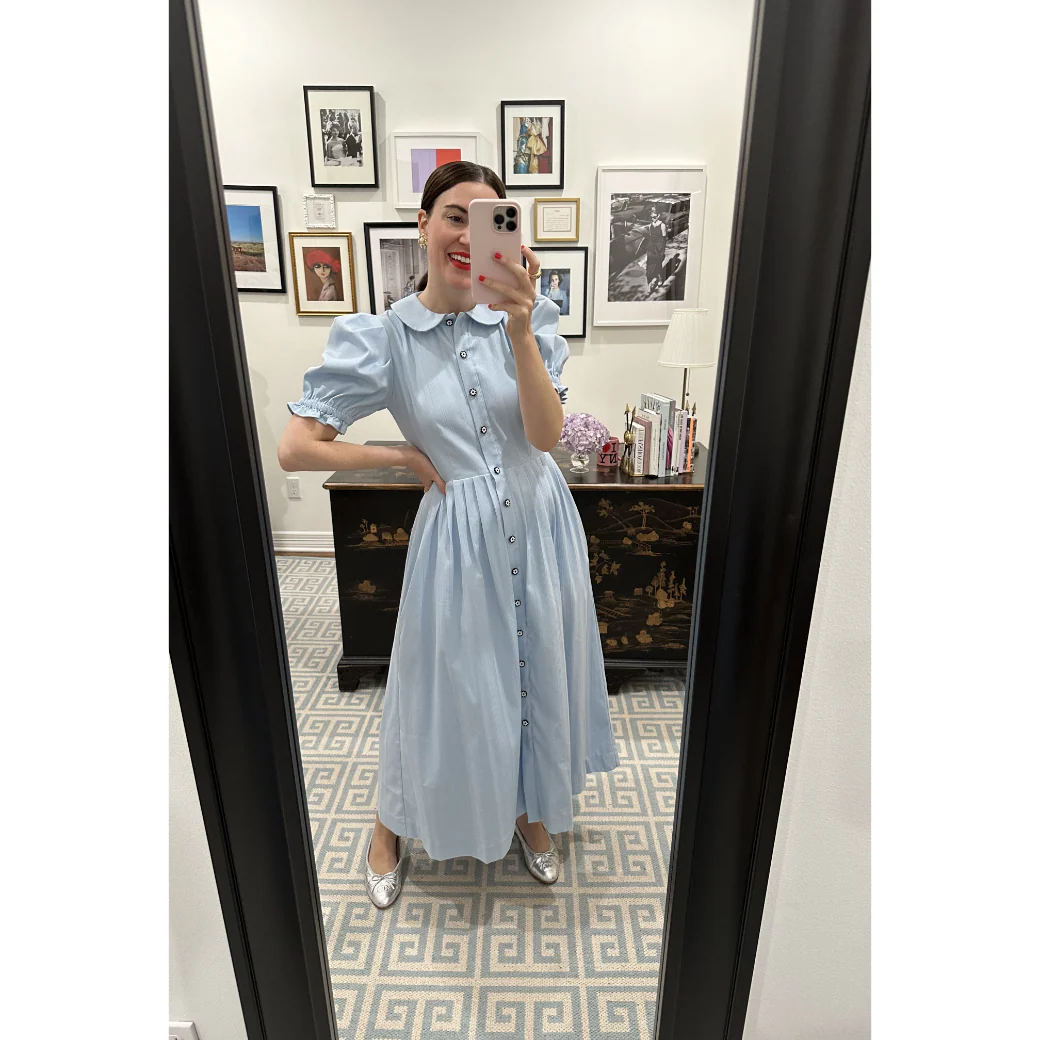 SAMPLE^ - BURU x VAL Puff Sleeve Shirtdress - Blue Faille - Image 13