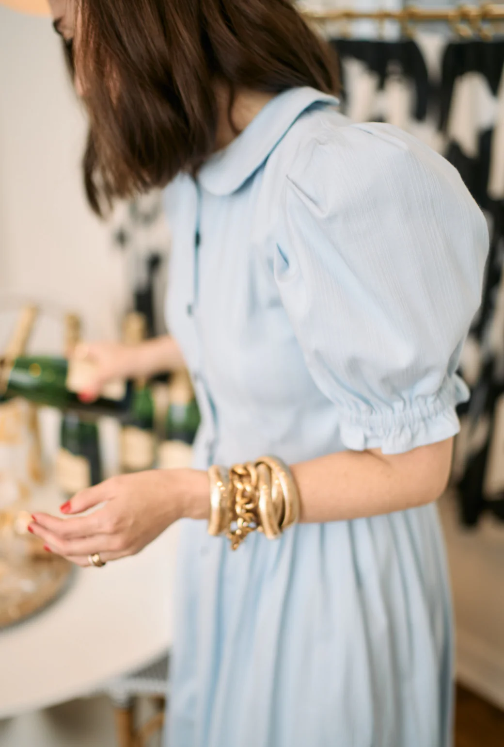 SAMPLE^ - BURU x VAL Puff Sleeve Shirtdress - Blue Faille - Image 3