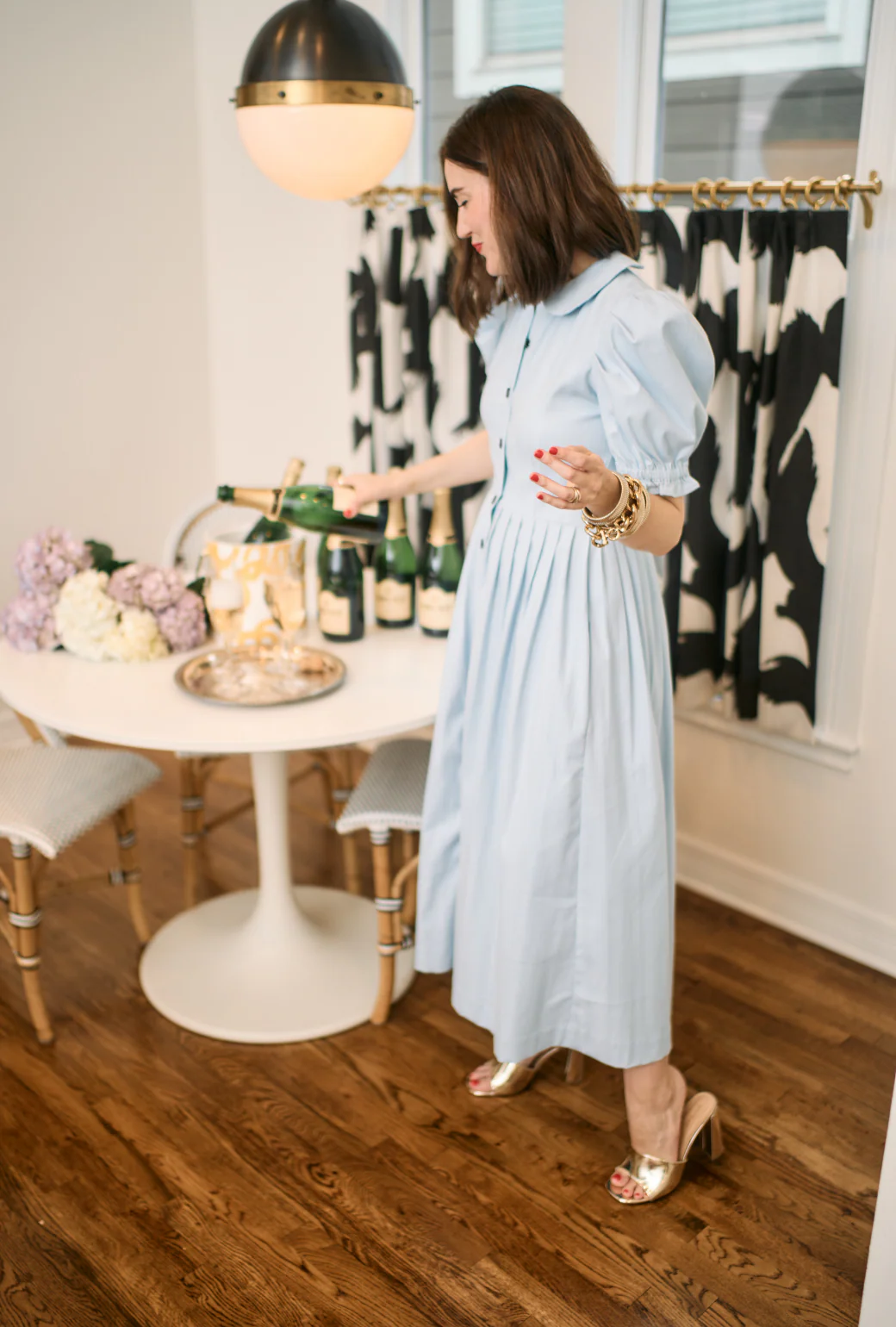 SAMPLE^ - BURU x VAL Puff Sleeve Shirtdress - Blue Faille - Image 4