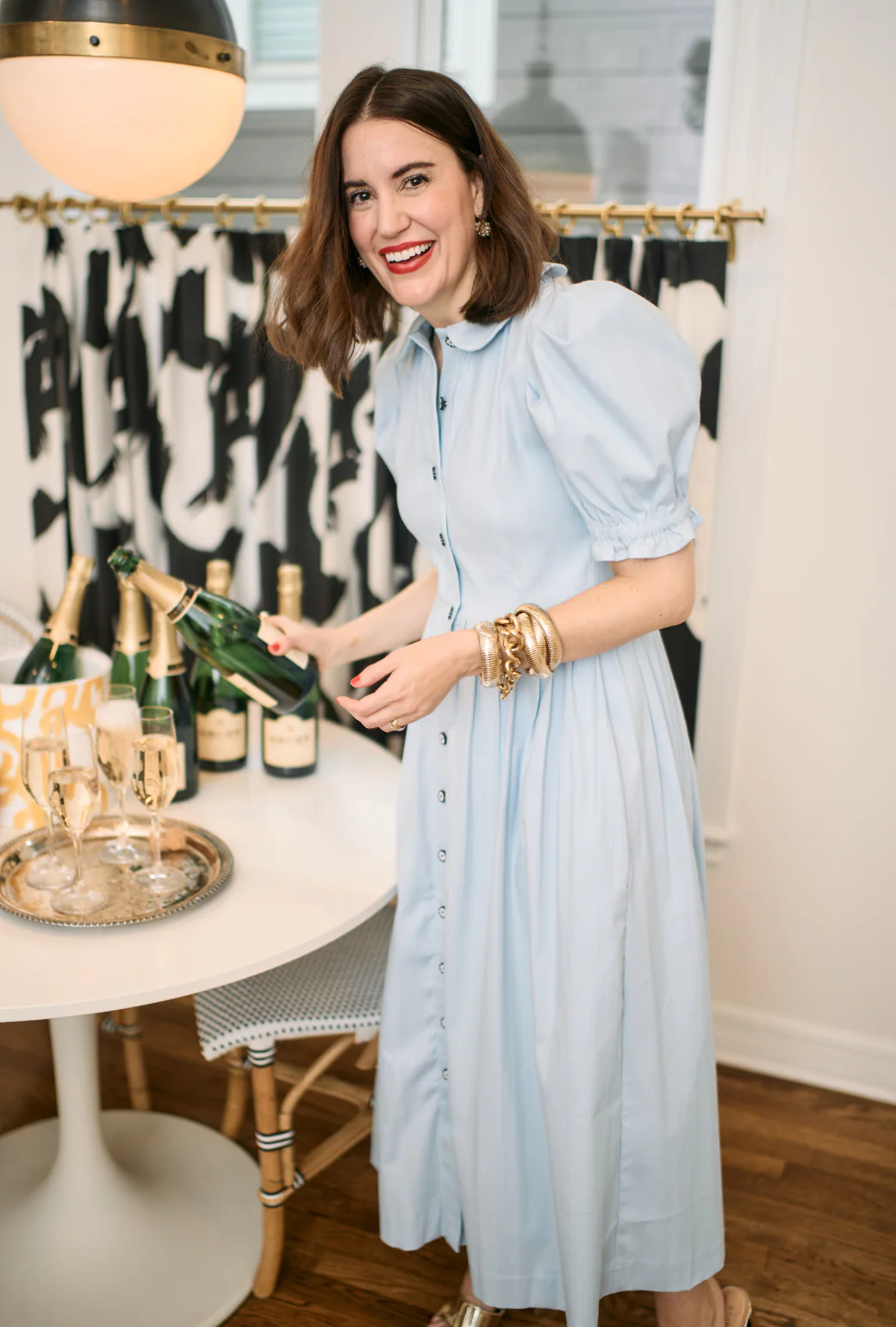 SAMPLE^ - BURU x VAL Puff Sleeve Shirtdress - Blue Faille - Image 5