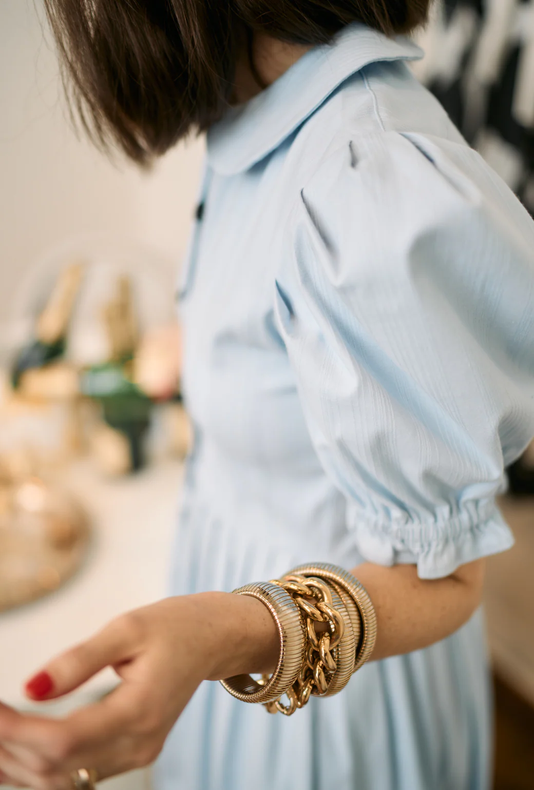 SAMPLE^ - BURU x VAL Puff Sleeve Shirtdress - Blue Faille - Image 6