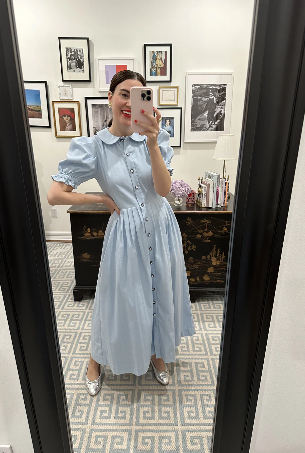 SAMPLE^ - BURU x VAL Puff Sleeve Shirtdress - Blue Faille - Image 7