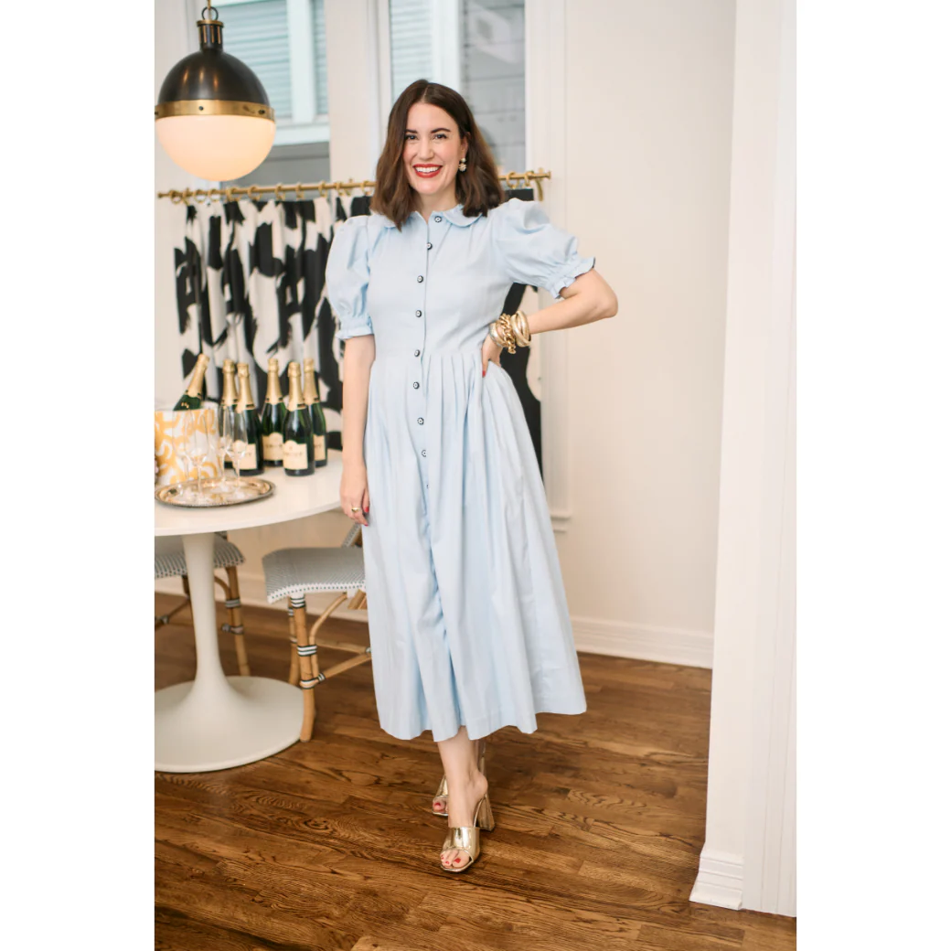 SAMPLE^ - BURU x VAL Puff Sleeve Shirtdress - Blue Faille - Image 8