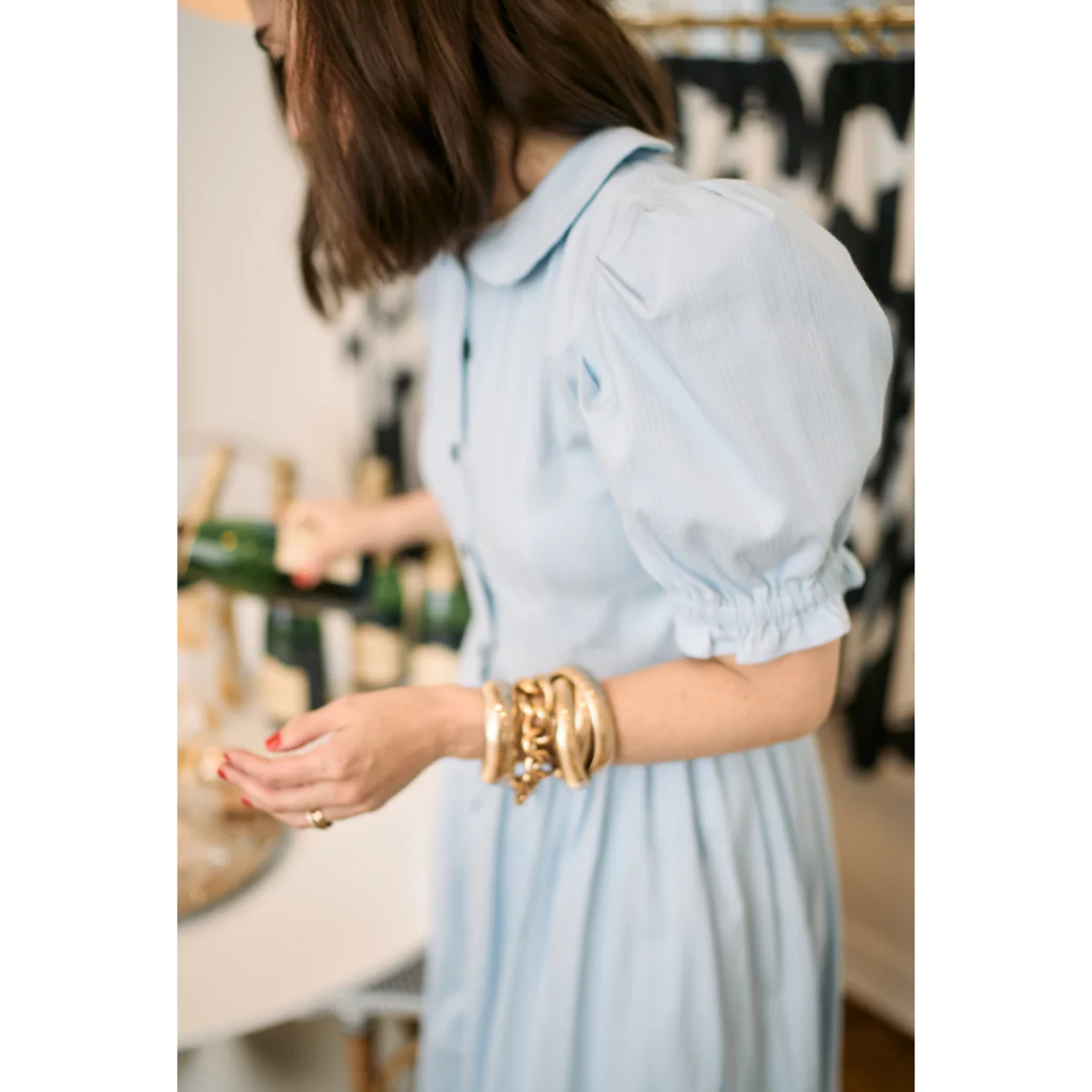 SAMPLE^ - BURU x VAL Puff Sleeve Shirtdress - Blue Faille - Image 9