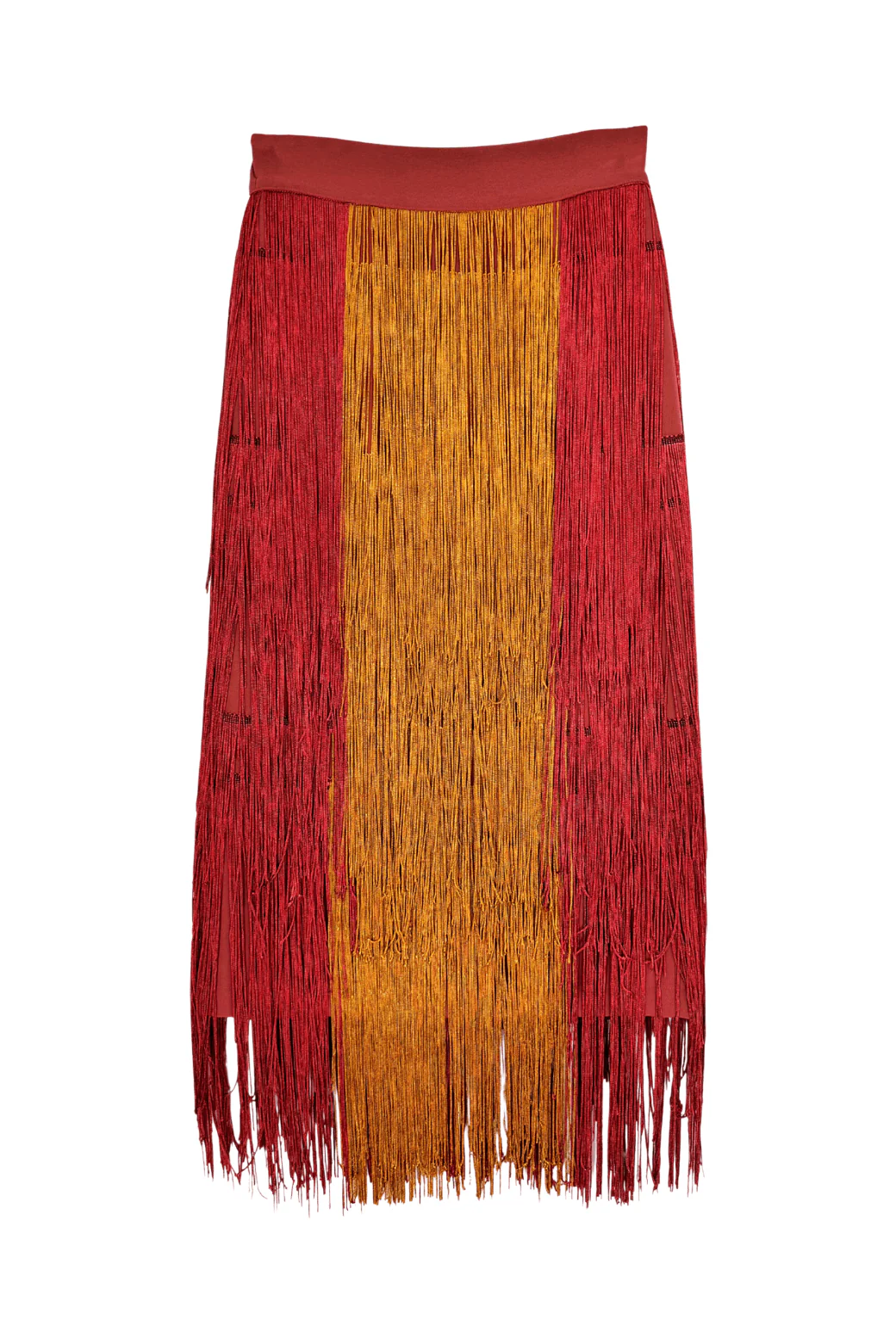 Color Block Fringe Skirt- Rust - Image 3