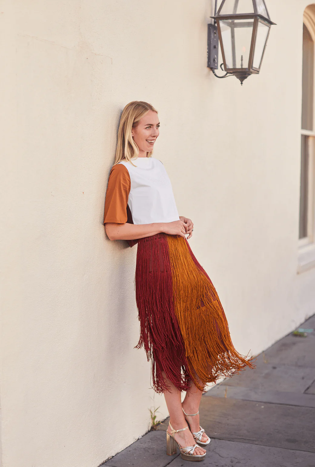 Color Block Fringe Skirt- Rust - Image 5