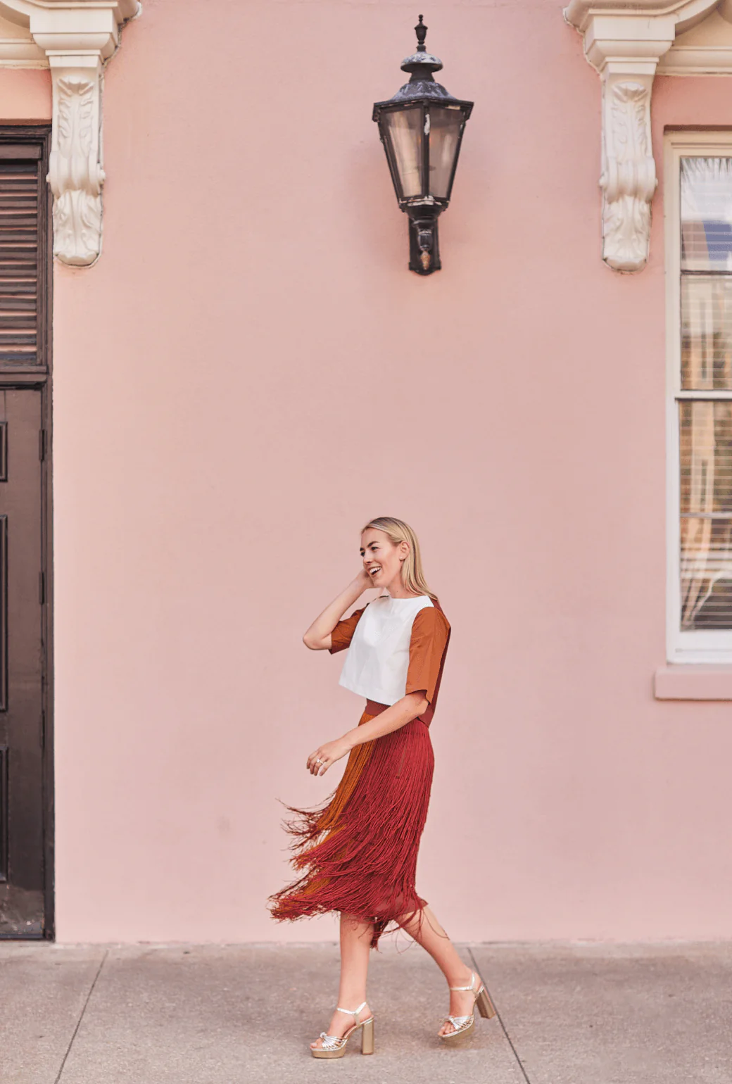 Color Block Fringe Skirt- Rust - Image 7