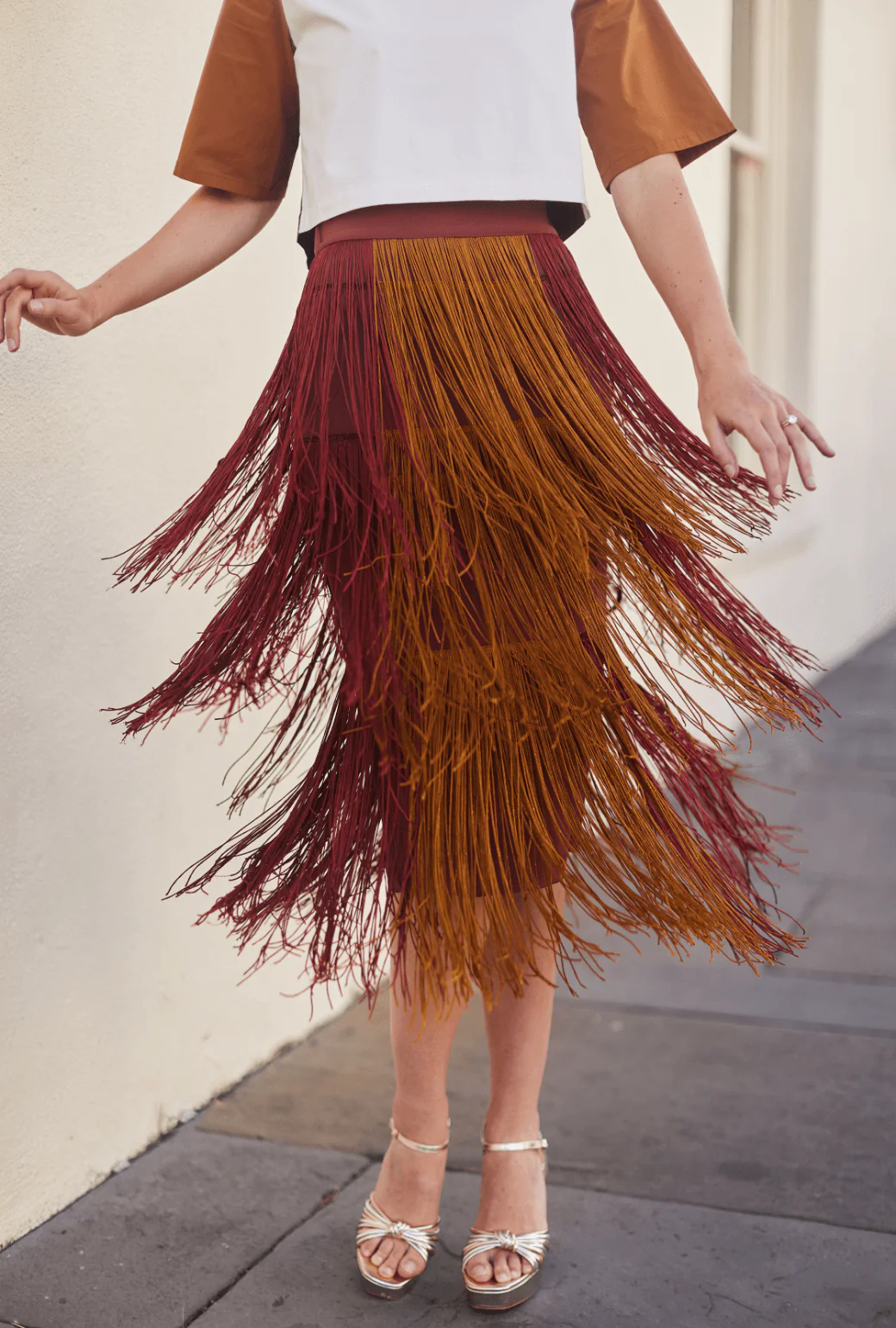 Color Block Fringe Skirt- Rust - Image 8