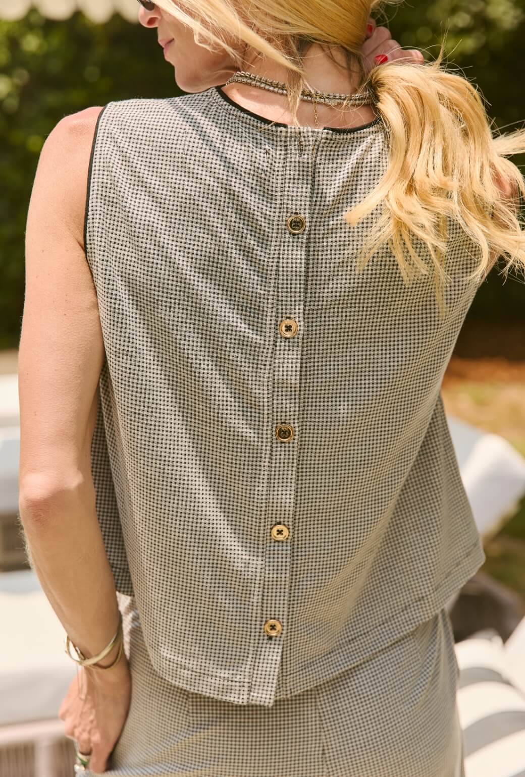 Crew Neck Blouse - Black Gingham Knit - Image 4