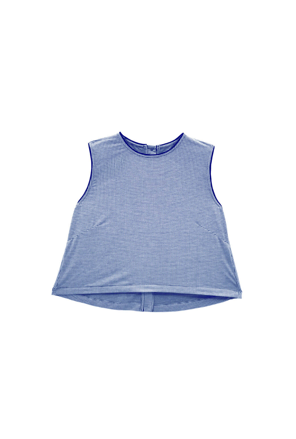 Crew Neck Blouse - Blue Gingham Knit - Image 3