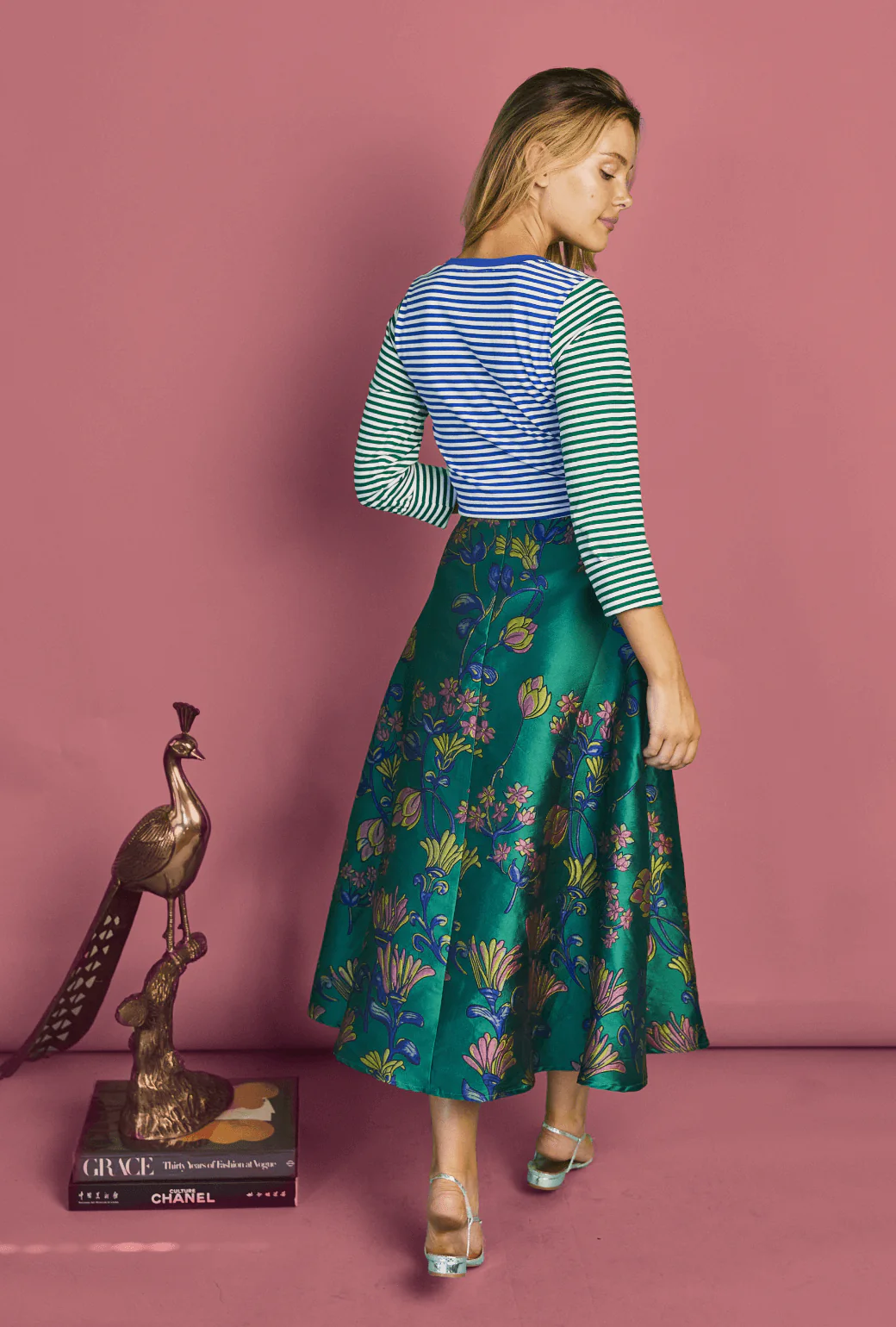 Crew Neck Contrast Tee - Green and Blue Stripe - Image 3