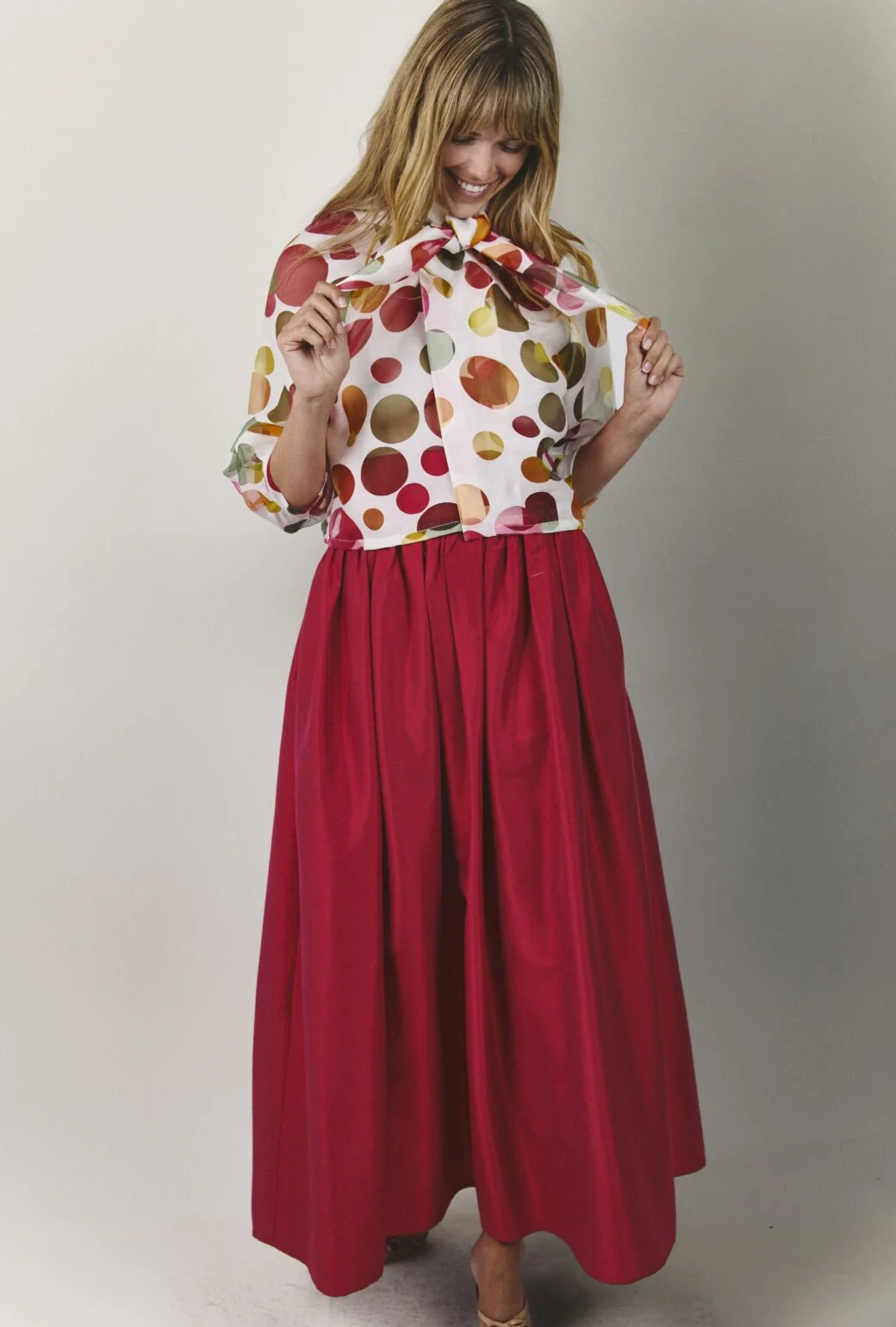 Cropped Big Bow Blouse - Sheer Circles - Image 4