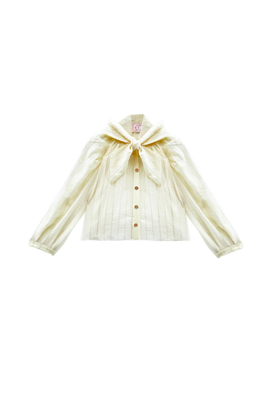 Cropped Big Bow Blouse - Sheer Ivory - Image 3