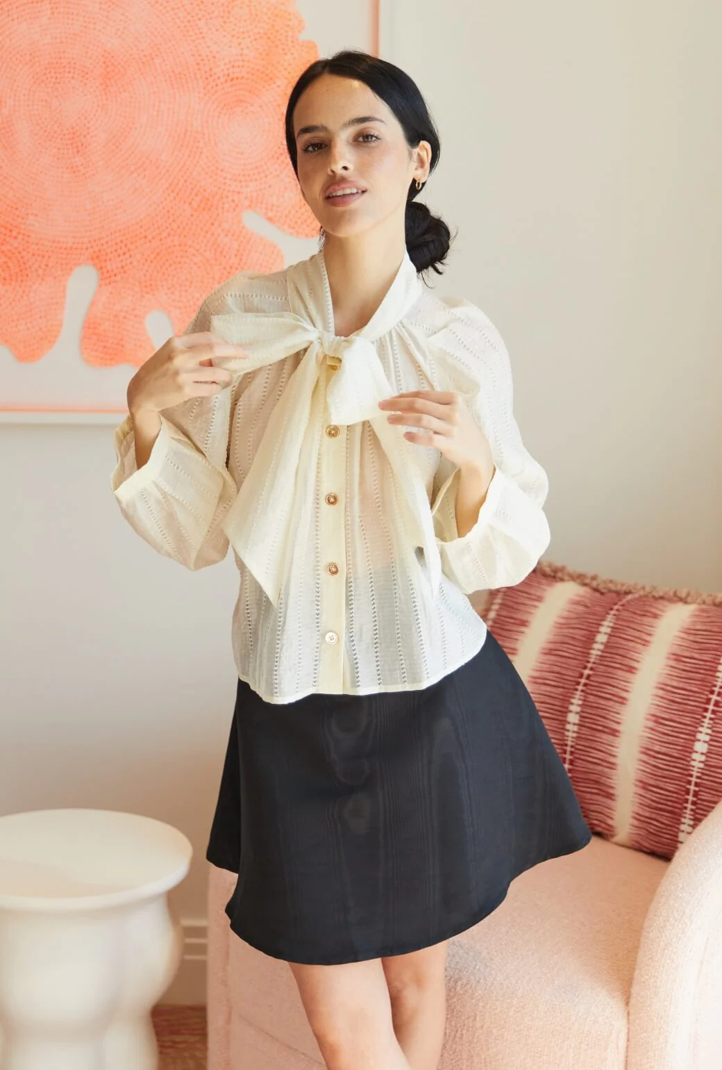 Cropped Big Bow Blouse - Sheer Ivory - Image 4