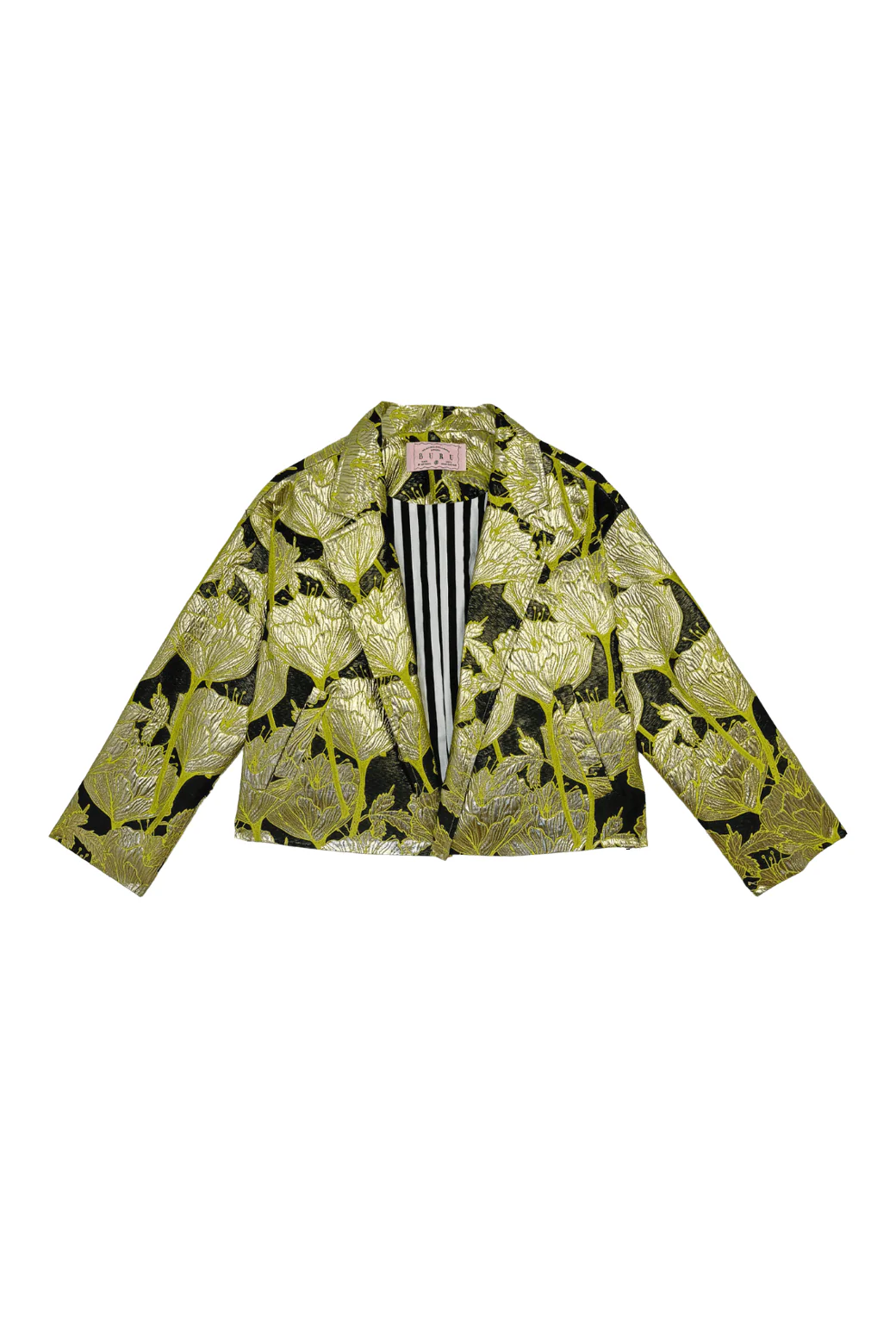Cropped Boyfriend Blazer - Chartreuse and Black Brocade - Image 3