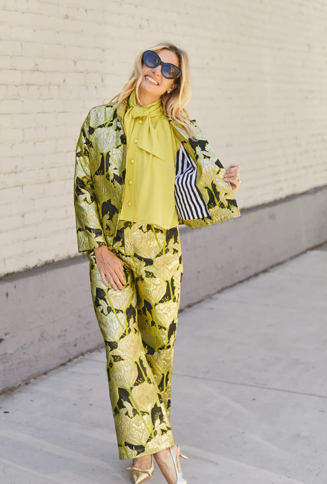 Cropped Boyfriend Blazer - Chartreuse and Black Brocade - Image 8