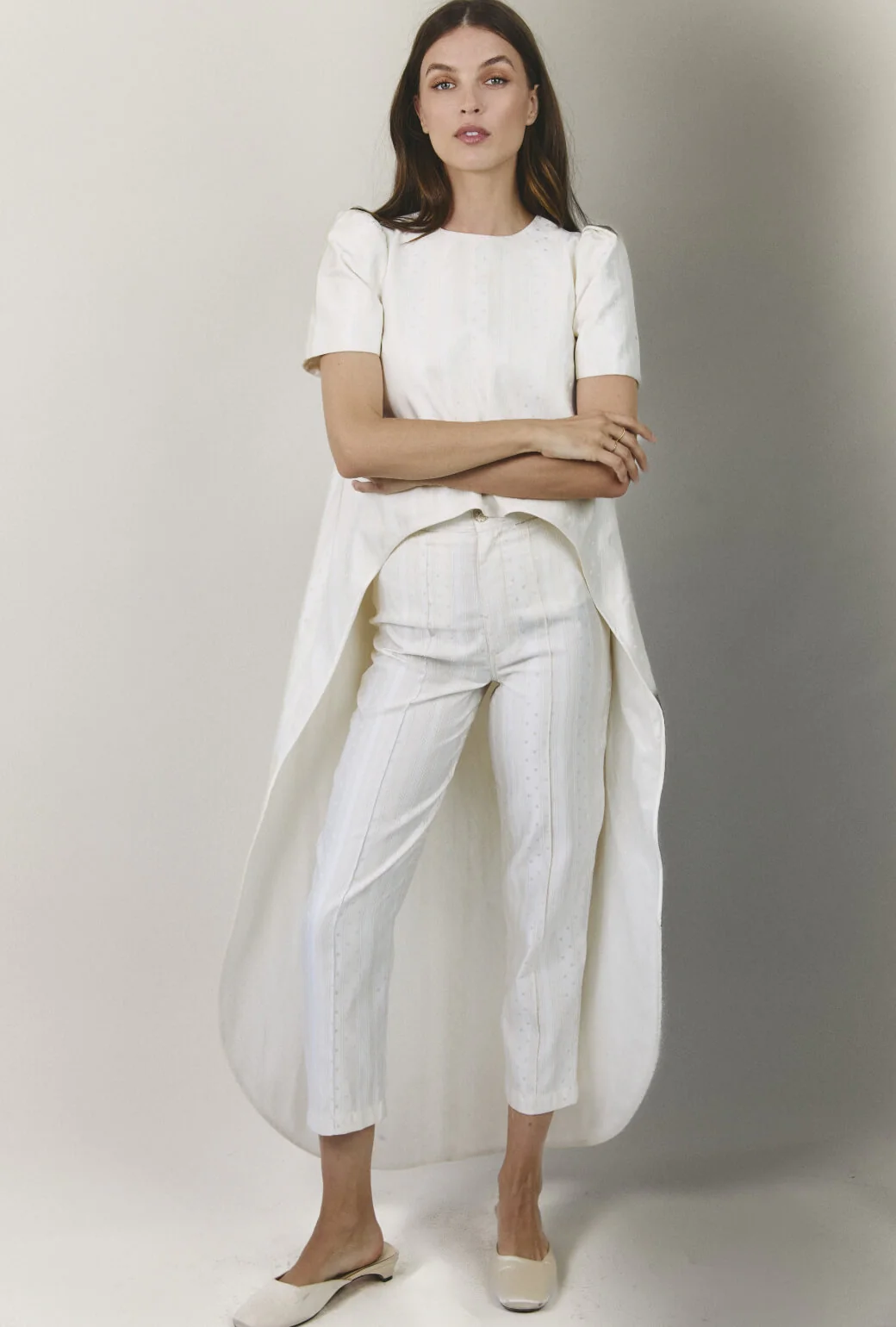 Cropped Cigar Pant - Ivory Squares Jacquard - Image 8